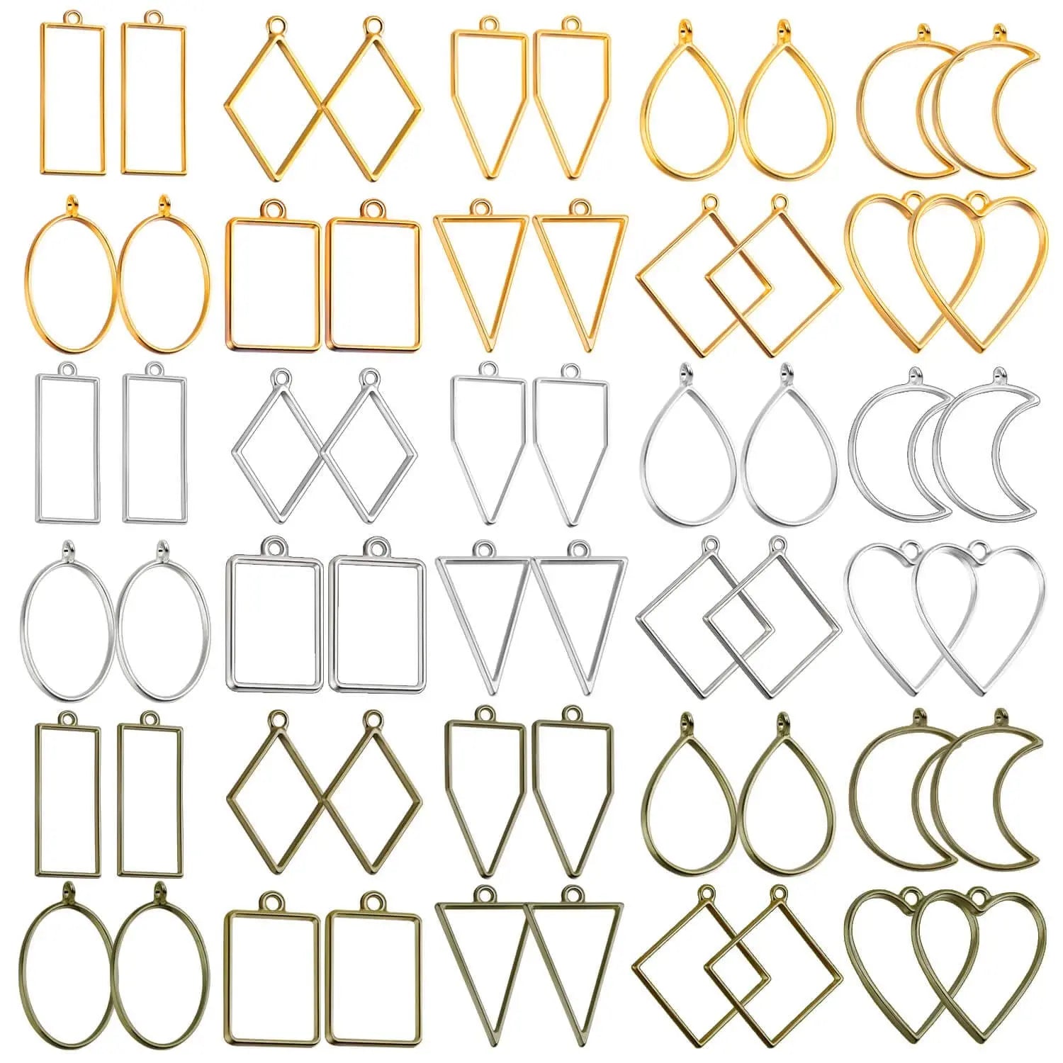 Shynek 60Pcs Hollow Frame Pendants - Resin Craft Bezels Jewelry Molds for Necklaces and Earrings Making Supplies