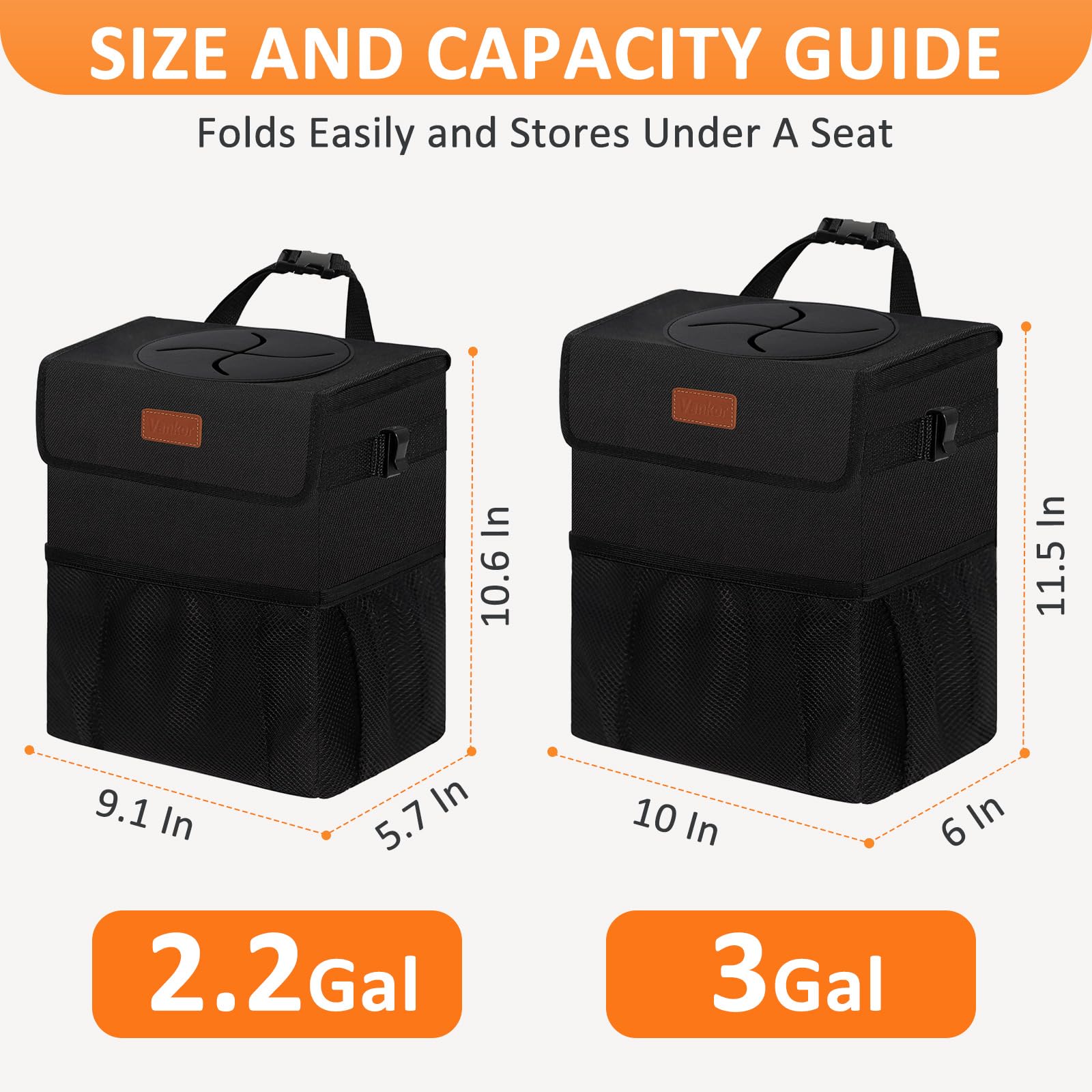 Vankor Car Trash Can Bin with Lid Hanging for Back Seat, Car Accessories for Women Men Leak Proof Automotive Garbage Cans Leakproof Vehicle Trash Can for Truck SUV Black