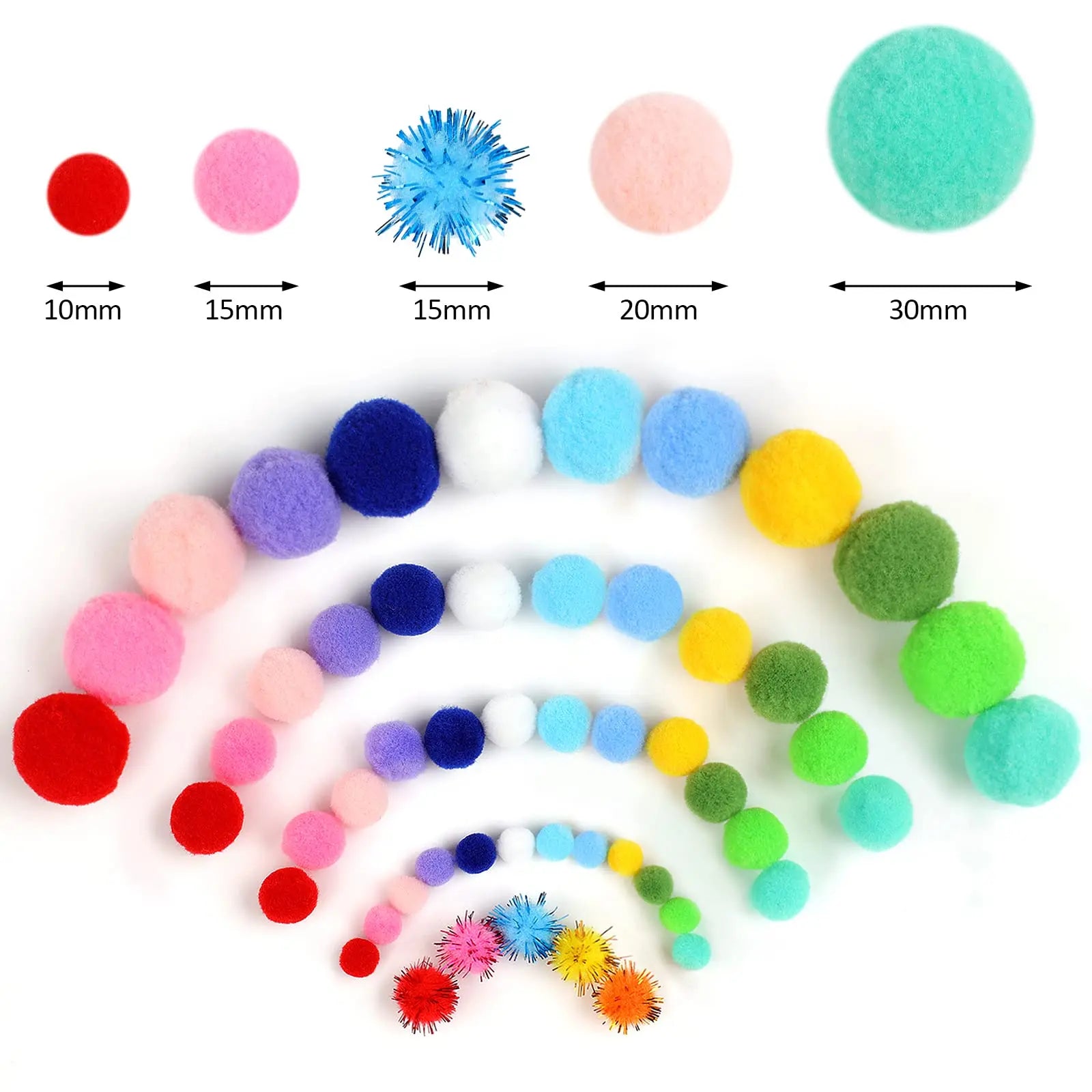900 PCS Pom Poms, Multicolor Bulk Pom Poms Arts and Crafts, Soft and Fluffy Craft Pom Poms, Assorted Sizes Pompoms, for Arts and Craft Making Decorations