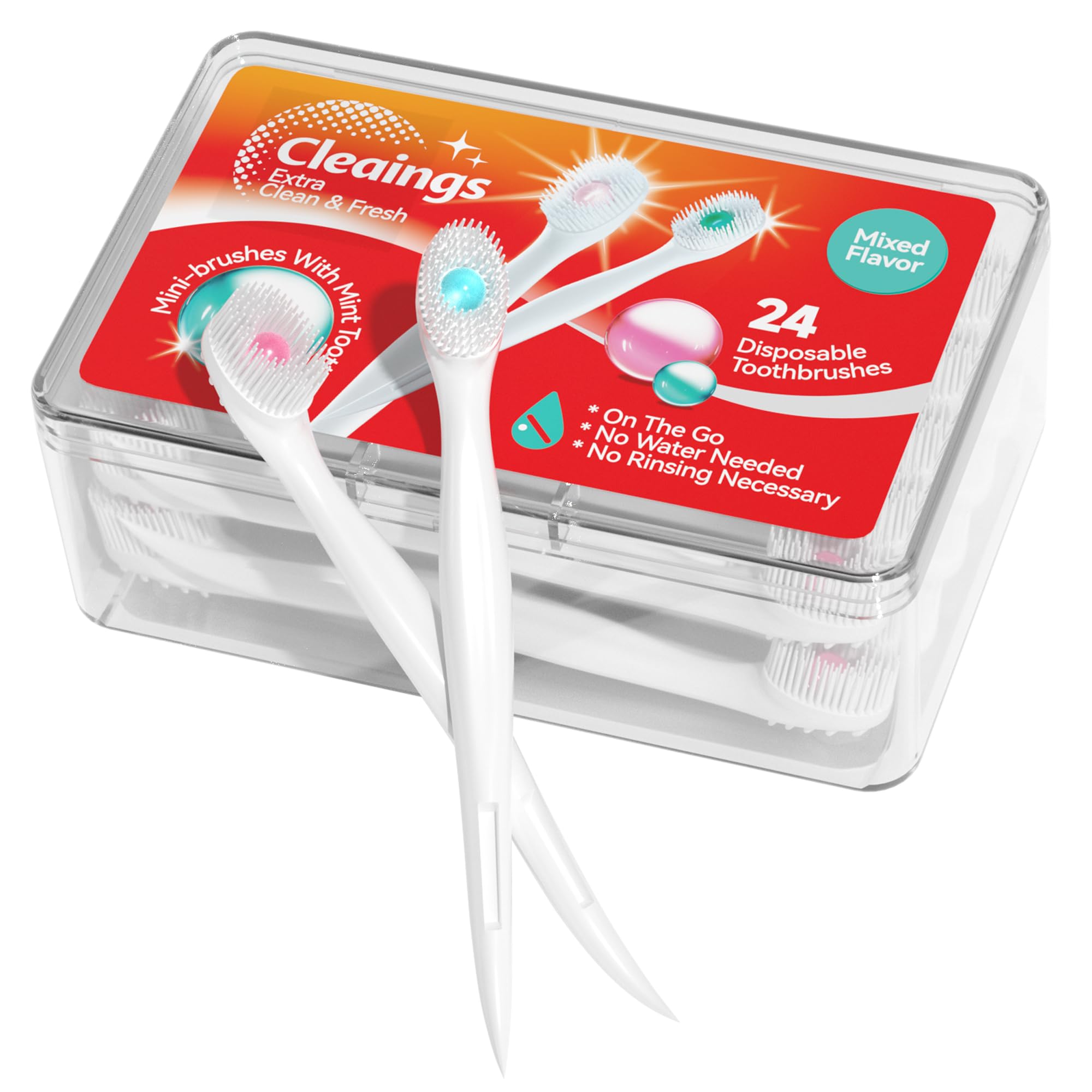 cleaings Mini Brushes-Disposable Toothbrushes with Toothpaste and Pick for Work or Travel, 24 Count (Mint Flavor(Pack of 1))