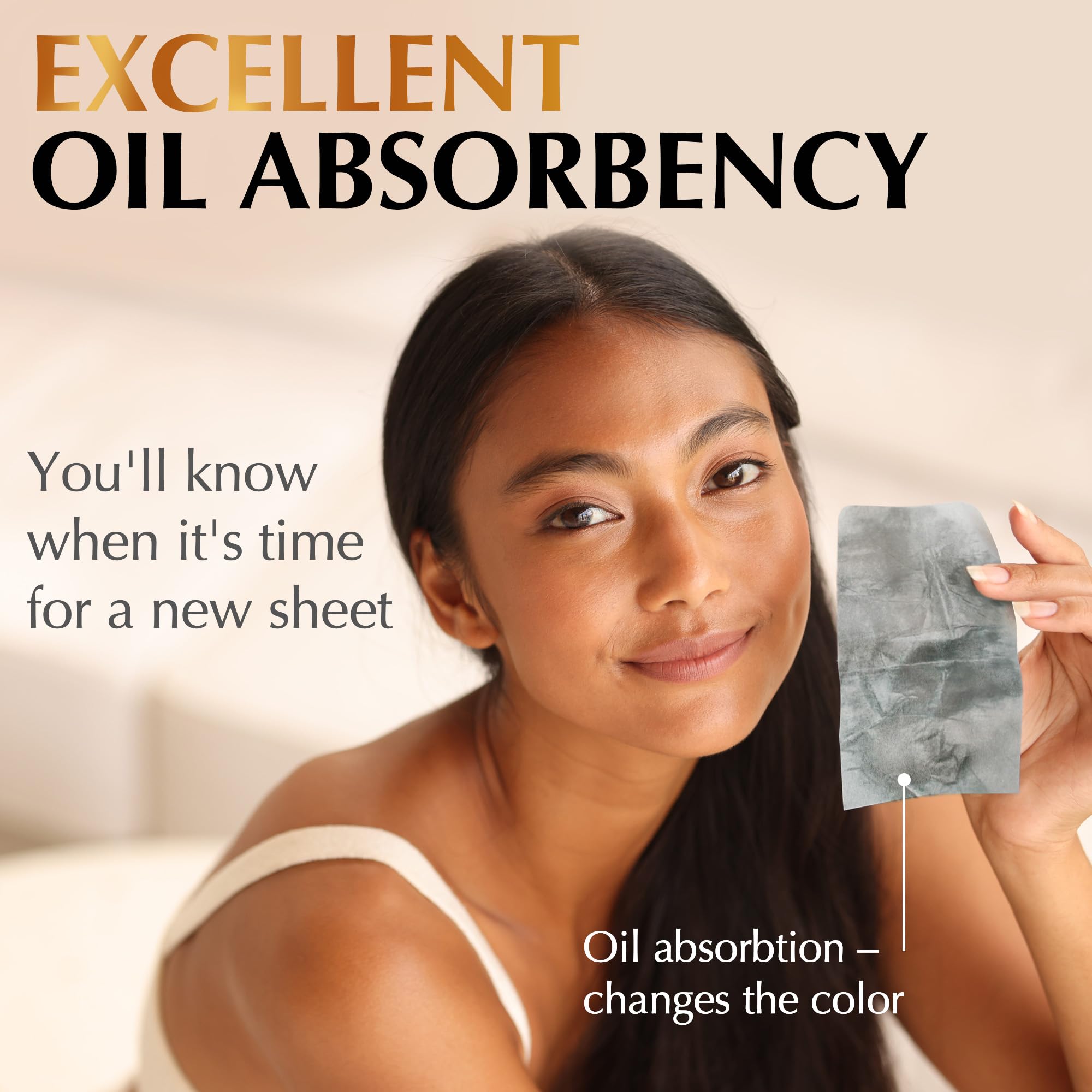 Natural Oil Blotting Sheets for Face with Bamboo Charcoal - 25% Larger - 3pk/300 Makeup Friendly Oil Absorbing Sheets for Face - Easy Dispensing Blotting Papers
