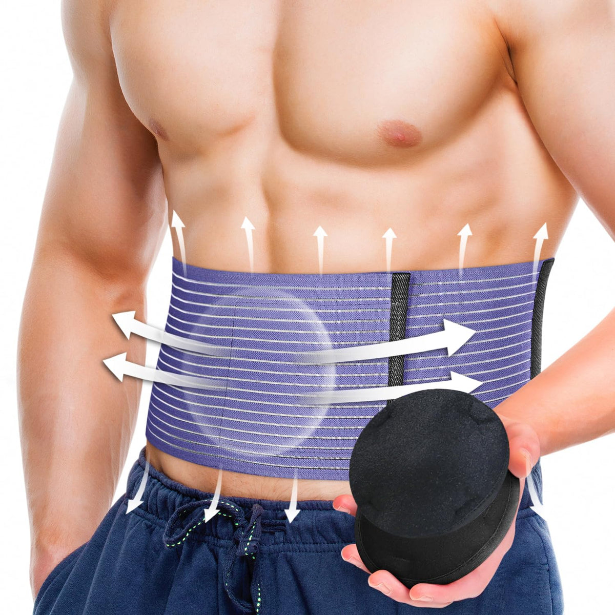 BLITZU Umbilical Hernia Belt for Men & Women, Abdominal Binder Adjustable Truss Support with 2 Compression Pads for Naval, Ventral, Incisional, Epigastric, Belly Button Hernias, Pre Post Surgery L-XL