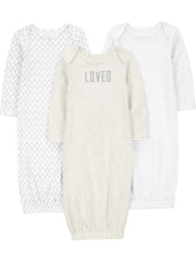 Simple Joys by Carter's Unisex Babies' Cotton Sleeper Gown, Pack of 3, Grey/White, 0-3 Months
