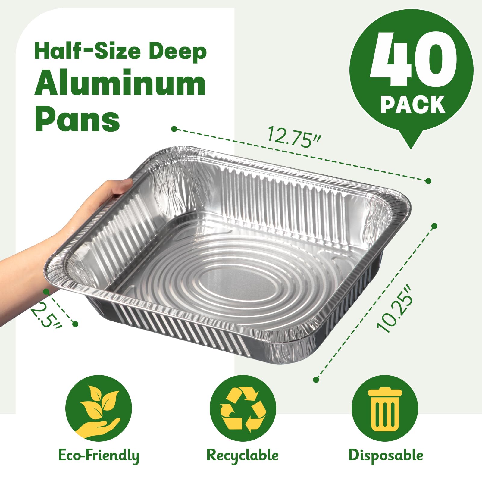 Boxential 9x13 Aluminum Pans [40 Pack], Extra Heavy Duty Half Size Disposable Aluminum Foil Pans, Deep Baking Pans for Cooking, Roasting, Heating, and Steam Tables