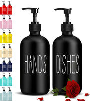 COHOSEGE Glass Soap Dispenser Set 2 Pack,Contains Hand and Dish Soap Dispenser.Premium 16 Oz Black Kitchen Soap Dispenser Set for Kitchen Sink and Farmhouse Decor