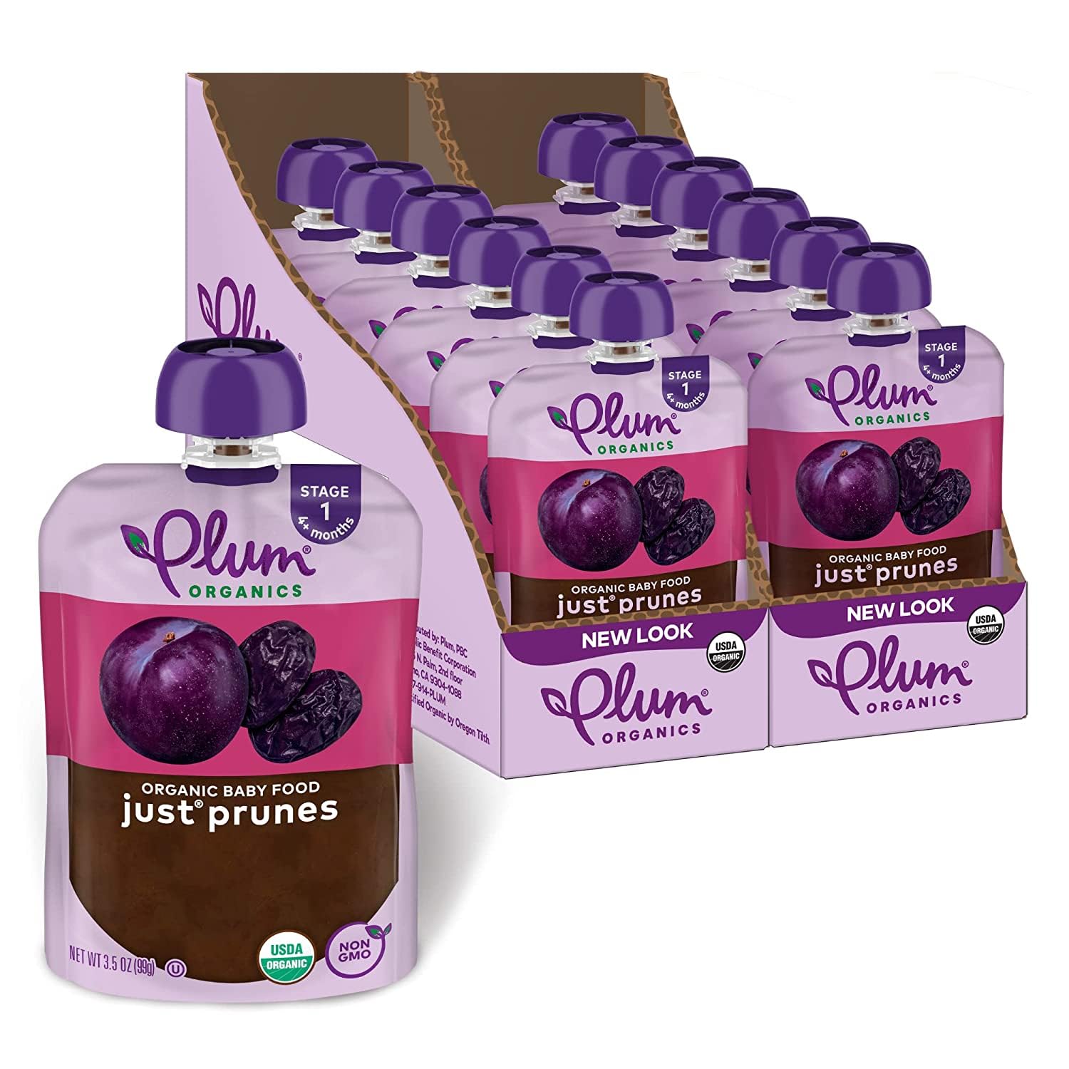 Plum Organics Stage 1 أغذية أطفال عضوية، هريس البرقوق، كيس 3.5 أوقية (عبوة من 12)