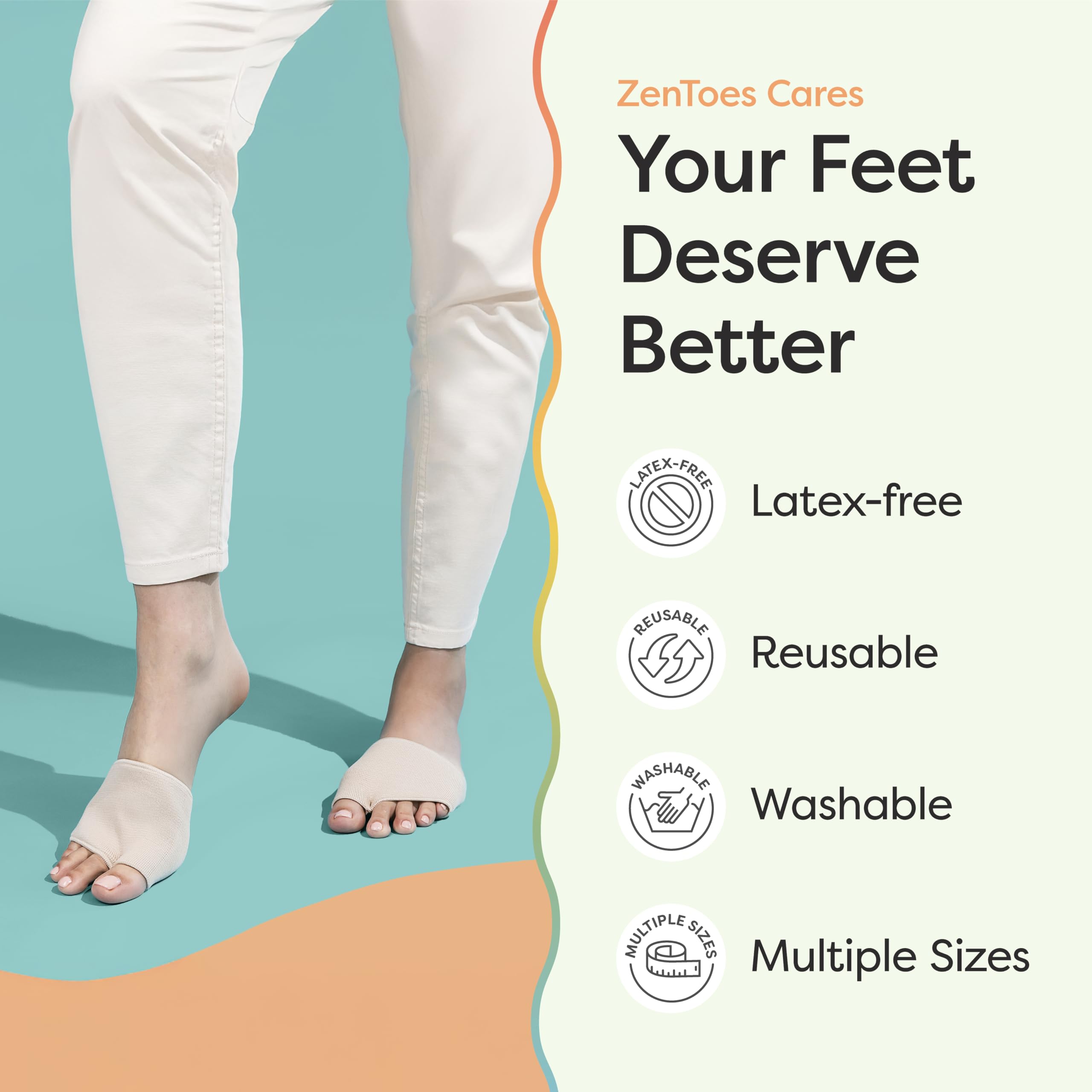ZenToes Metatarsal Pads for Men and Women - Ball of Foot Pain Relief Cushions for Sesamoiditis, Metatarsalgia, Morton's Neuroma - 2 Pairs Fabric Sleeves with Gel Inserts (Medium, Beige)