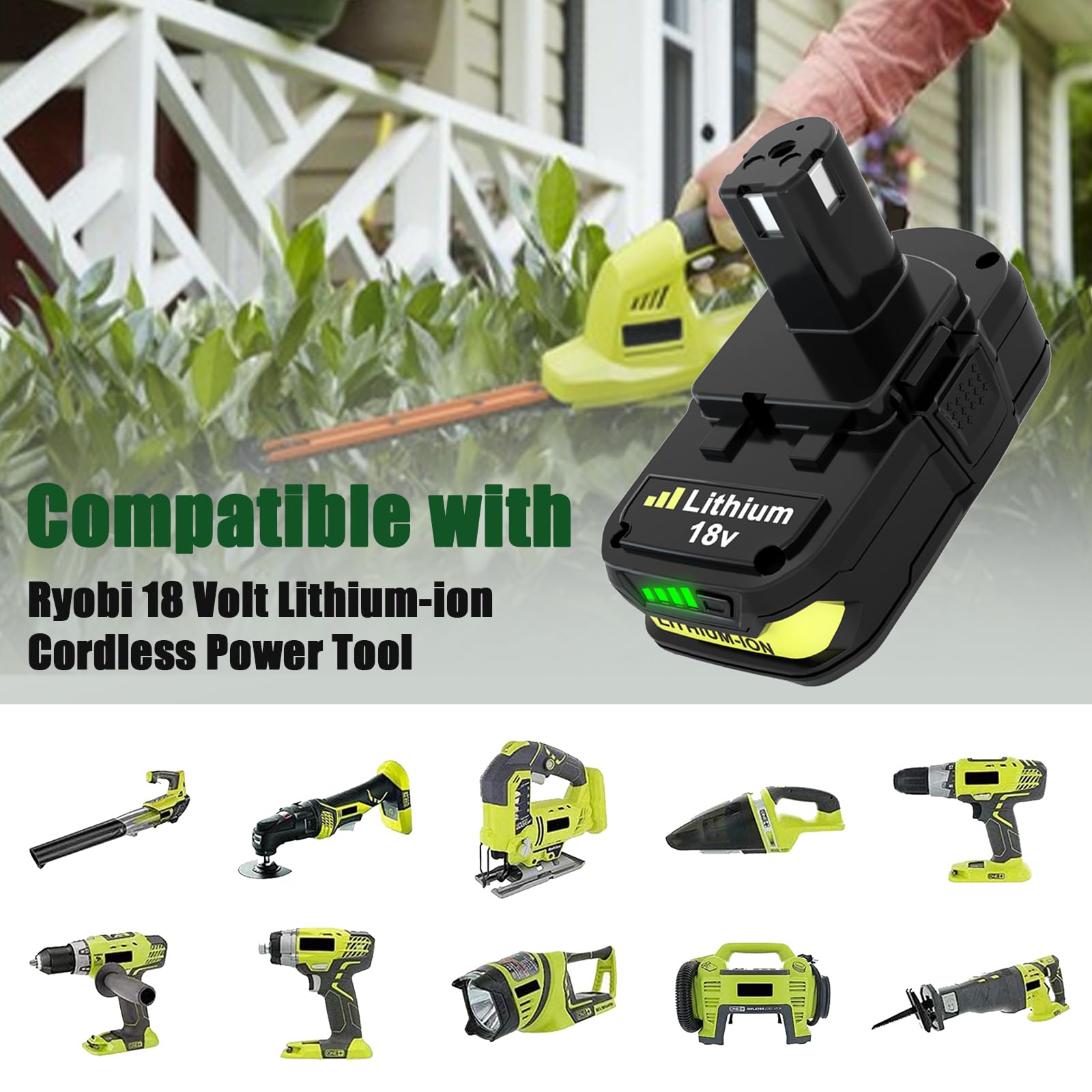 2Pack P108 P102 3.6Ah Replacement for Ryobi 18V Battery and P117 Charger Combo Compatible with Ryobi 18 Volt Battery P103 P104 P105 P107 P109 P190 P191 P122 Cordless Tool