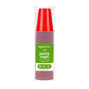 Amazon Basics Disposable Plastic Party Cups, Red, 18oz, 50 Count