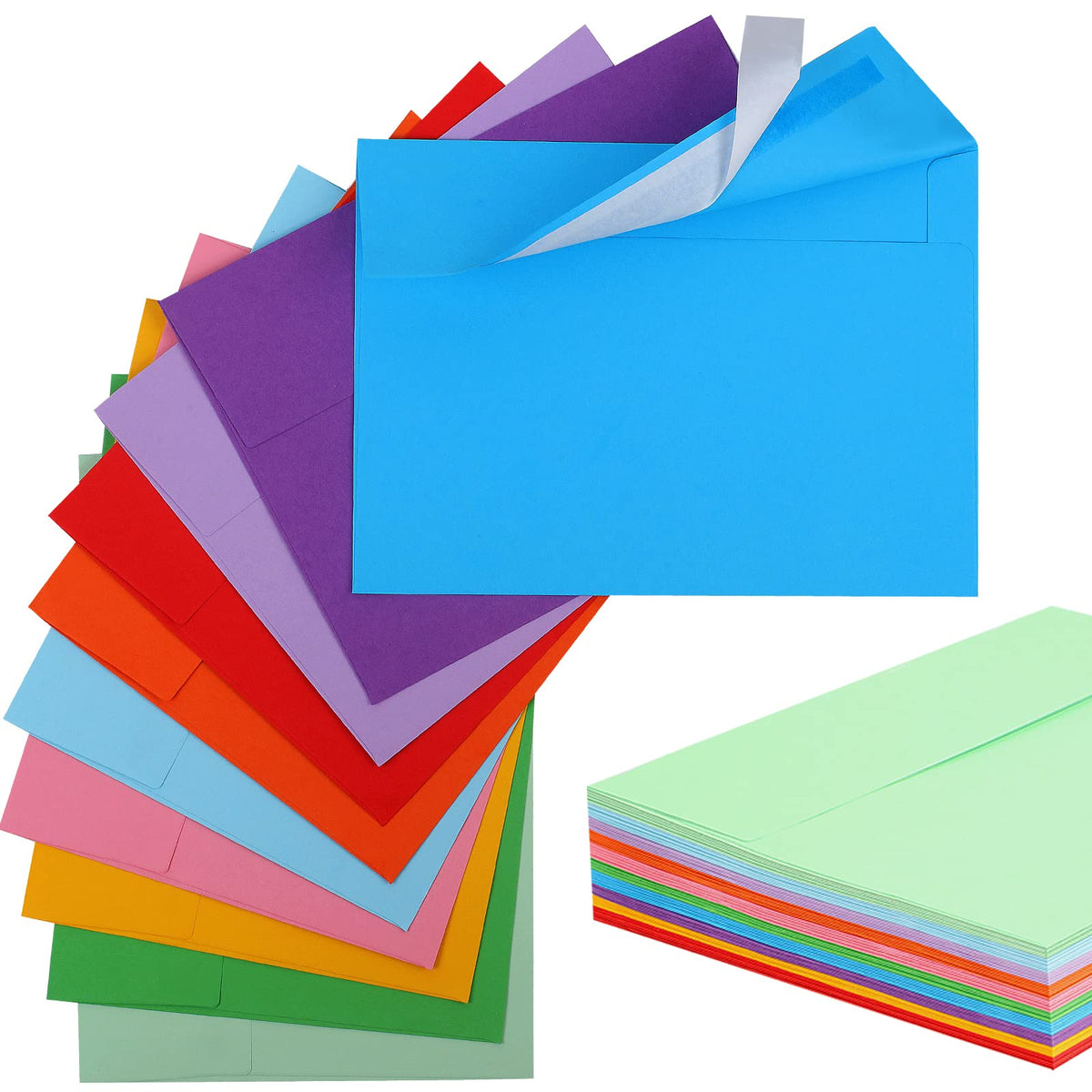 50 Pack Colored A7 Envelopes, 5x7 Self-Seal for Invitations, Weddings, Photos, Postcards, Greeting Cards, Mailing - Printable
