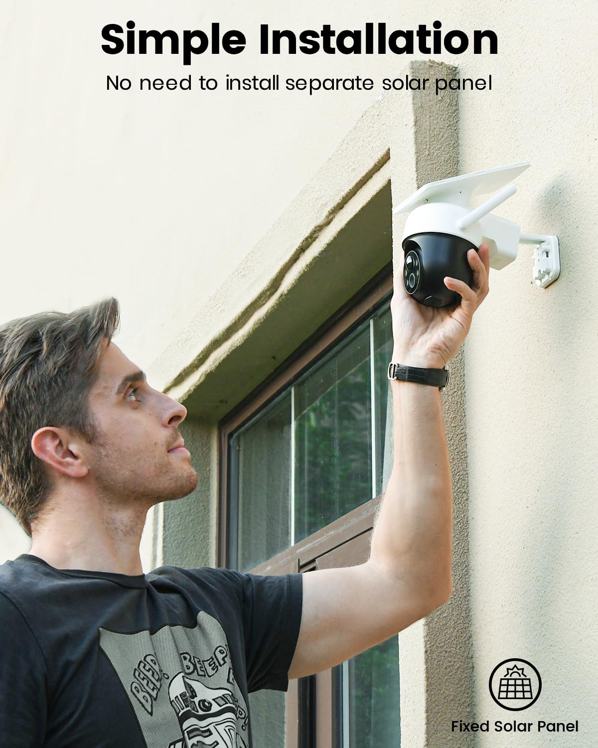 AOSU Solar Camera Security Outdoor - 100% Wire-Free Security Cameras Wireless Outdoor for Home Surveillance with Fixed Solar Panel, 360° Panoramic View, Human Auto Tracking, 2K Color Night Vision