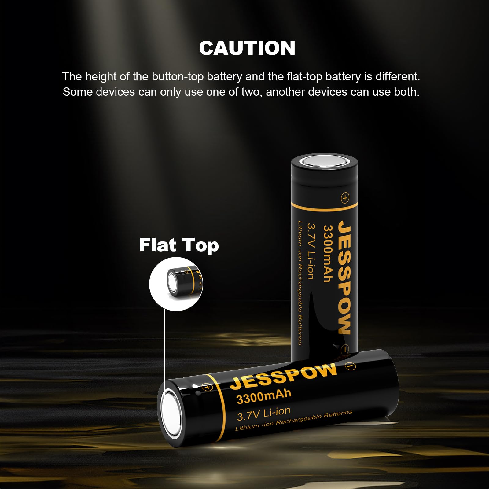 JESSPOW 18650 Rechargeable Battery 3.7V 3300mAh Flat Top, Batteries for Flashlight, Camera, Small Fan, Outdoor Garden Lights 4 Pack