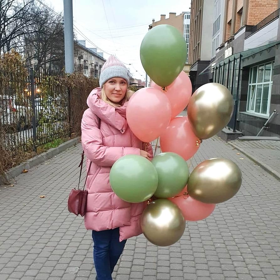 Sage Green and Dusty Pink Balloons, Retro Pink and Green White Gold Confetti Baby in Bloom Balloons for Girls Women Fairy Floral Wildflower Birthday Woodland Baby Shower Garden Tea Party Decorations