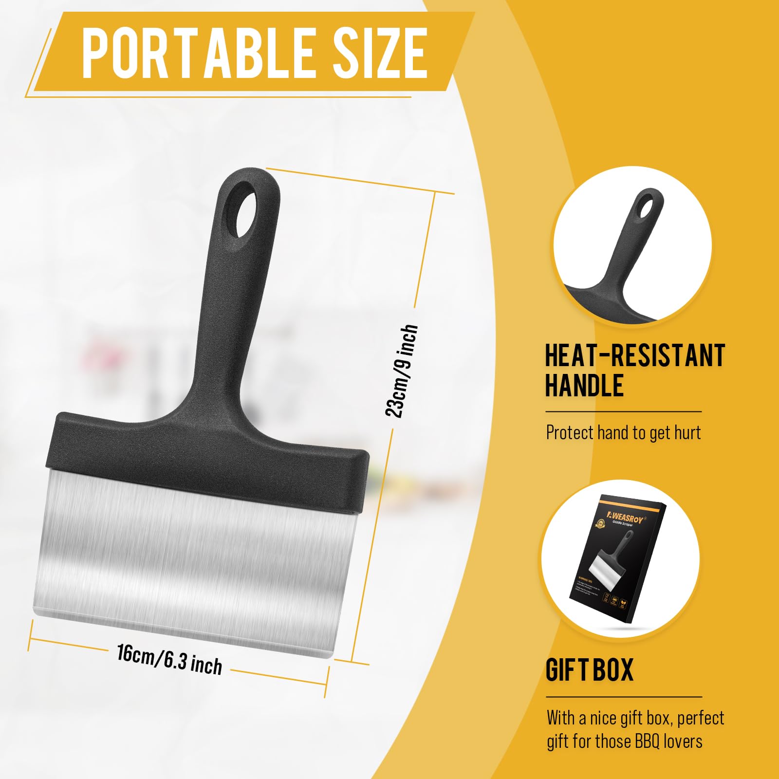 Heavy Duty Grill Scraper Stainless Steel Griddle Scraper with 5" Handle,Sturdy Food Scraper Tool Kitchen for Blackstone Grill Accessories,Outdoor Barbecue Turners Tools