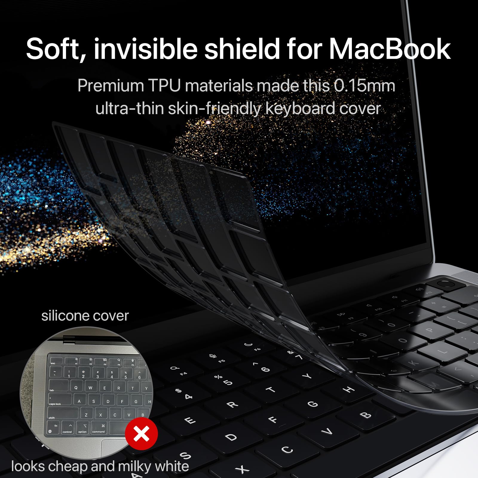 Soonjet Premium Keyboard Cover Protector, Ultra Thin Keyboard Skin for M2 M3 M4 MacBook Air 15", M2 M3 M4 MacBook Air 13.6", 2024 2023 2022 2021 MacBook Pro 14" 16" M4 M3 M2 M1 Chip Pro/Max