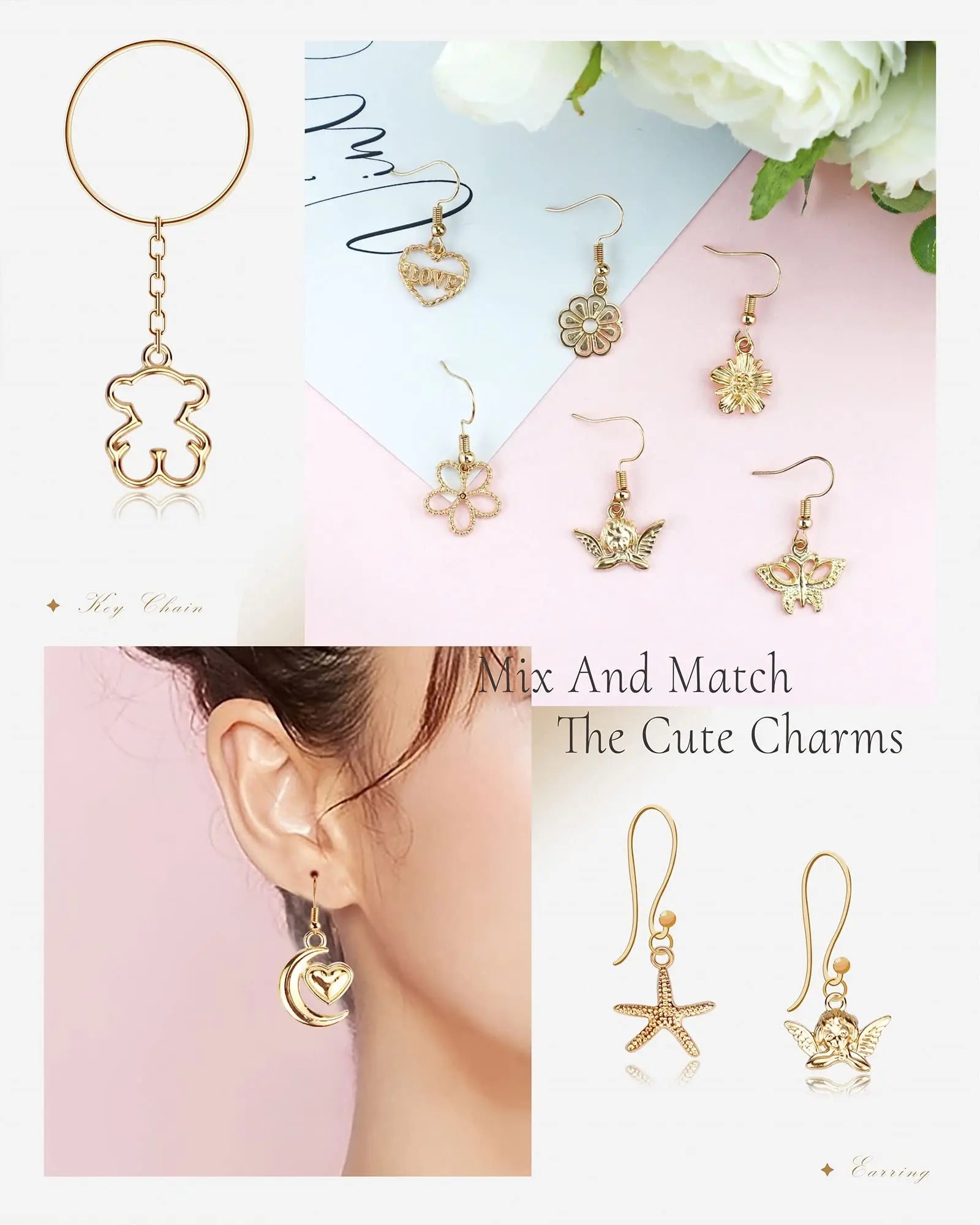 YETOOME 100 Pcs Wholesale Bulk Lots Jewelry Making Charms, Mixed Golden KC Gold Alloy Charms Pendants for Necklace Bracelet Jewelry Making and Crafting supplies