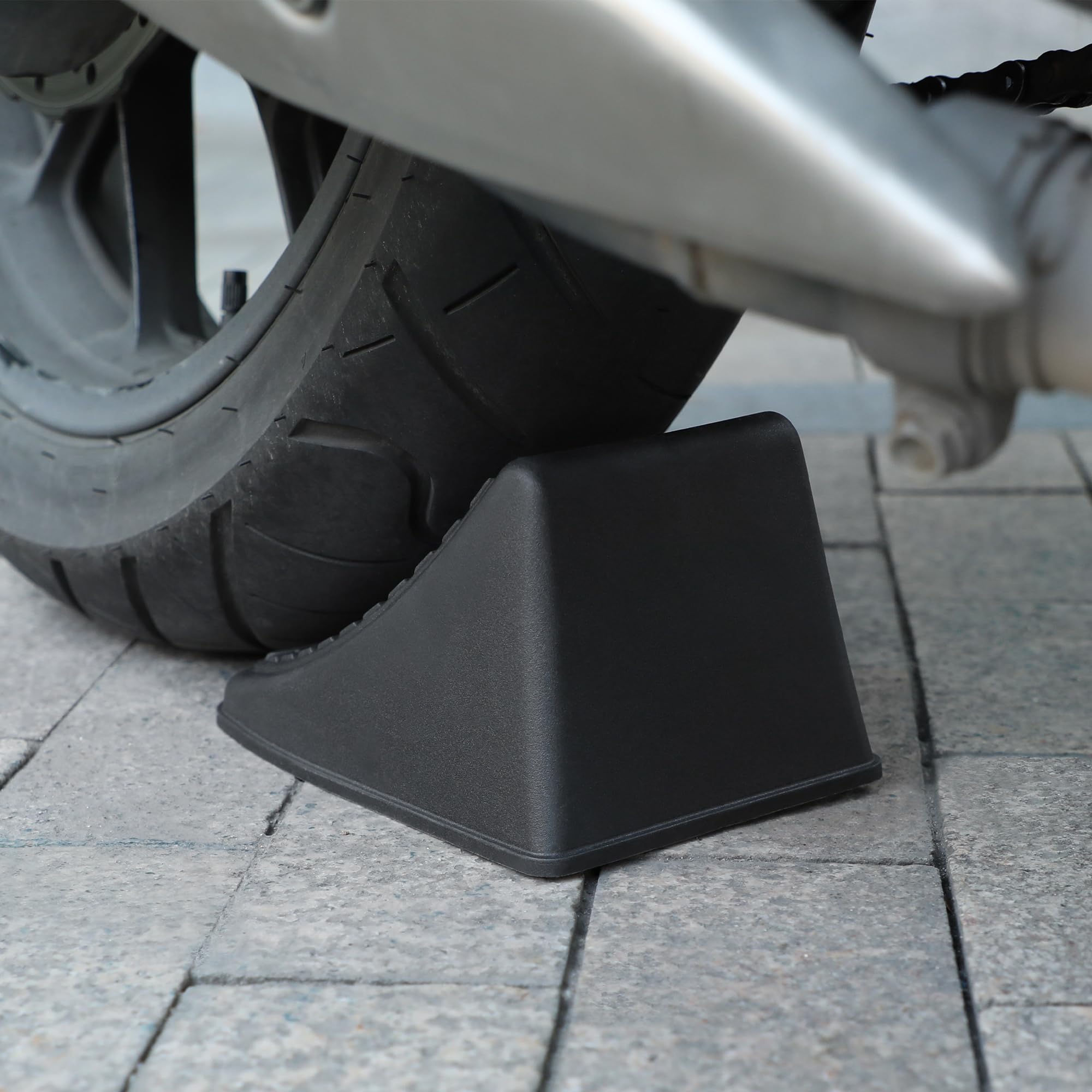 TONDA Wheel Chocks, Heavy Duty Wheel Wedge for Car, Travel Trailer, RV - 8"×4.7"×4.7" - 4 Pack, Black