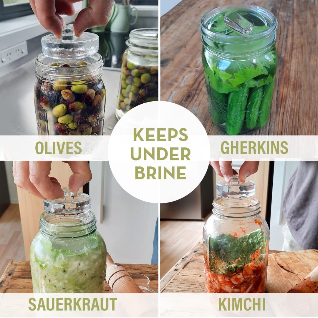 Glass Fermentation Weights for Fermenting | Easy Lift Handles | Set of 4 Pickle Weights for Wide Mouth Jars