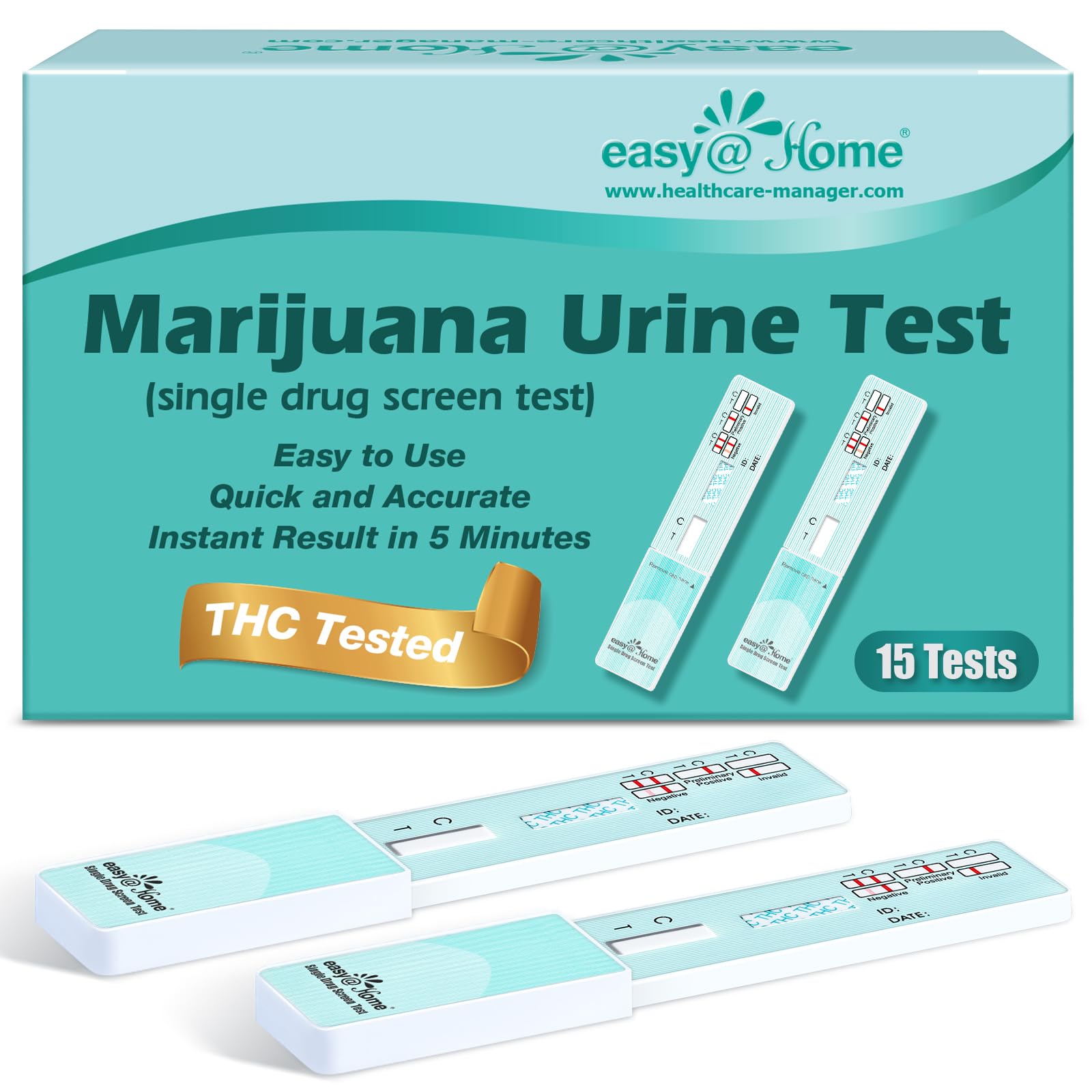 Easy@Home Single Drug Screen Test (Cannabinoids Urine Test) - THC Tests for Home THC Drug Test Urine Detox Kit Cutoff Level 50ng/mL Individually Wrapped - EDTH-114 (15 Pack)