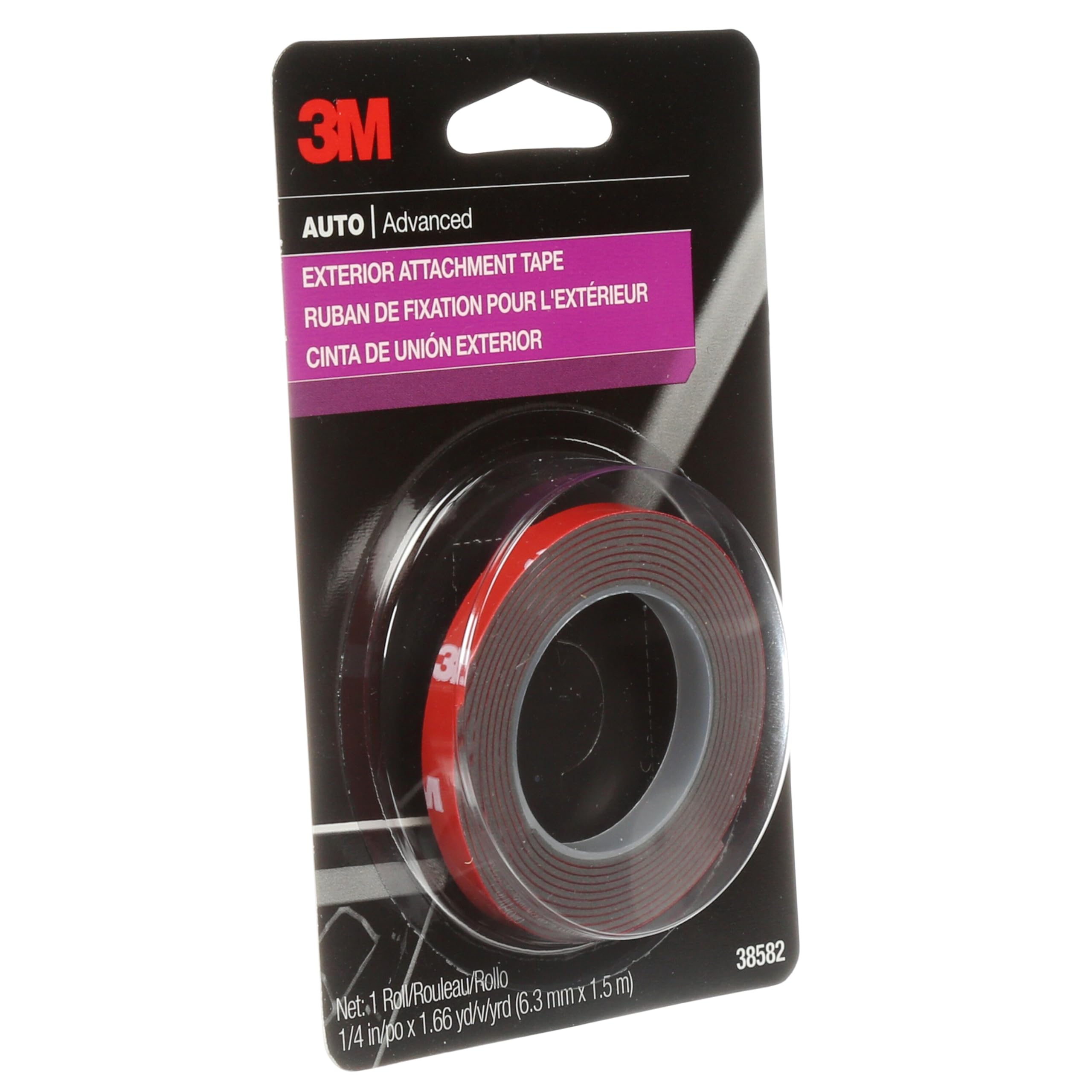 3M Auto Exterior Attachment Tape, 1/4 in x 5 ft, Heavy Duty Double-Sided Automotive Tape for Car Trim, Moldings, Emblems, and Badges (38582)