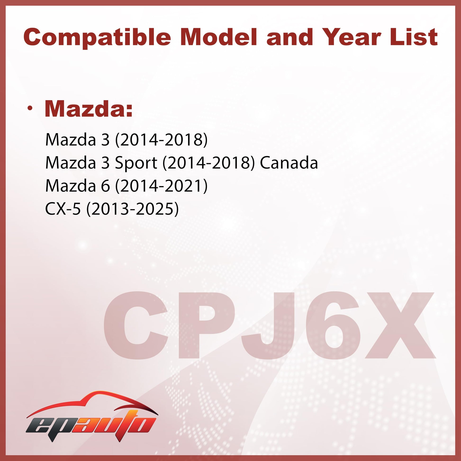 EPAuto CPJ6X (KD45-61-J6X) Cabin Air Filter includes Activated Carbon Replacement for Mazda 3 (2014-2018), Mazda 6 (2014-2021), CX-5 (2013-2025)