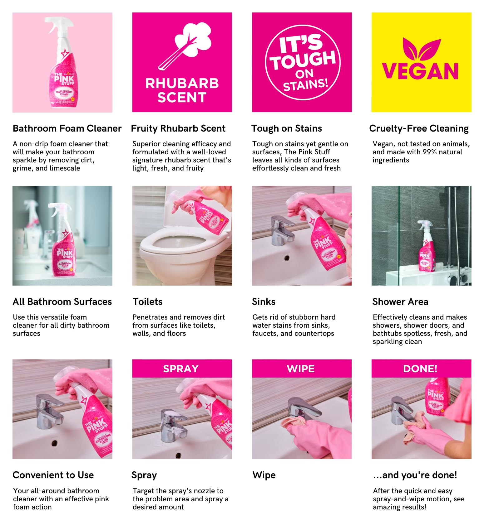 Stardrops - The Pink Stuff - Miracle Bathroom Foam Cleaner 750ml - Baths, Tiles, Soap Scum, Limescale, Streak Free
