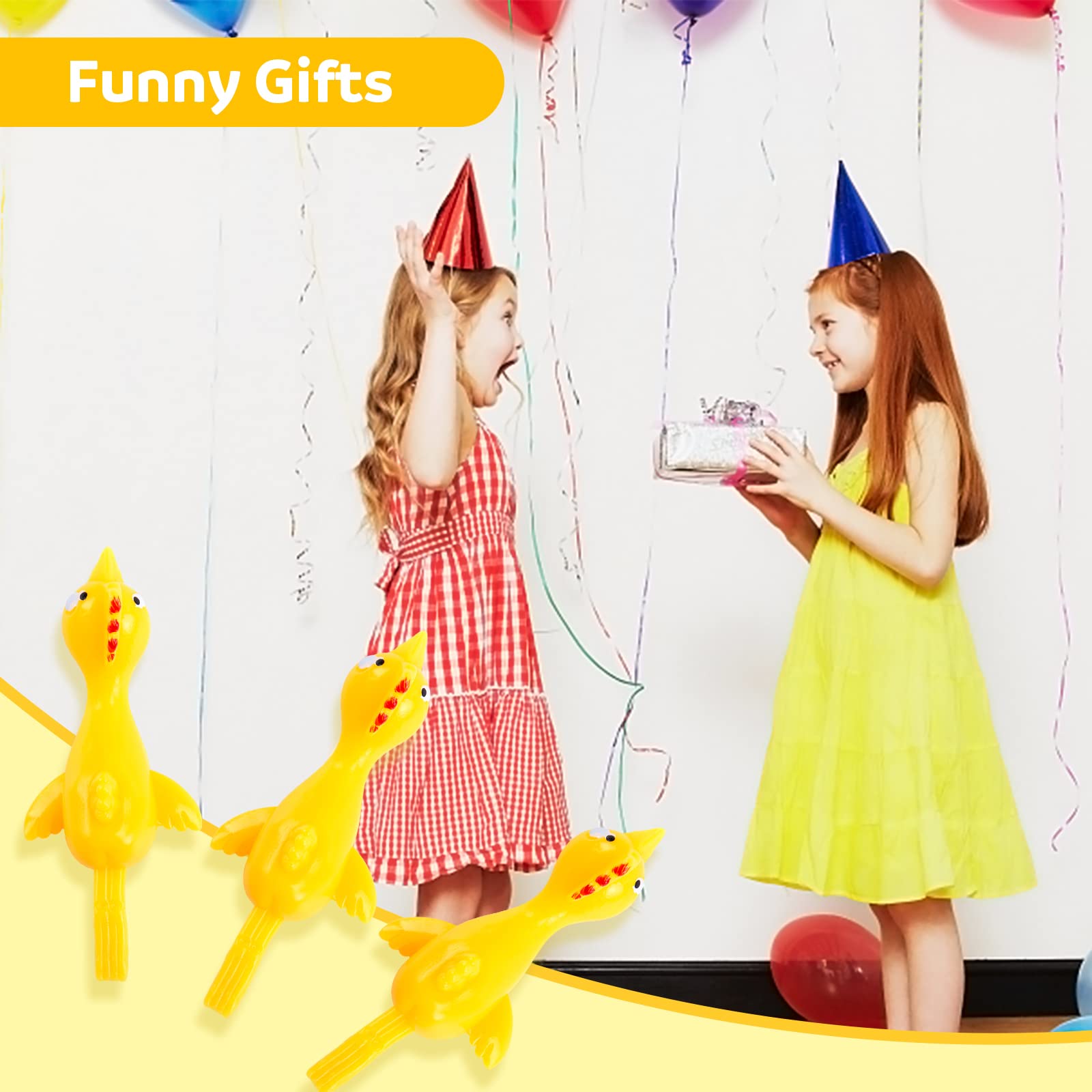 POPLAY 42PCS Flying Chicken Slingshot, Party Favors Treasure Box Toys for Classroom, Flicking Rubber Chickens Funny Gag Gift for Kids & Adults, Novelty Classroom Exchange Gifts