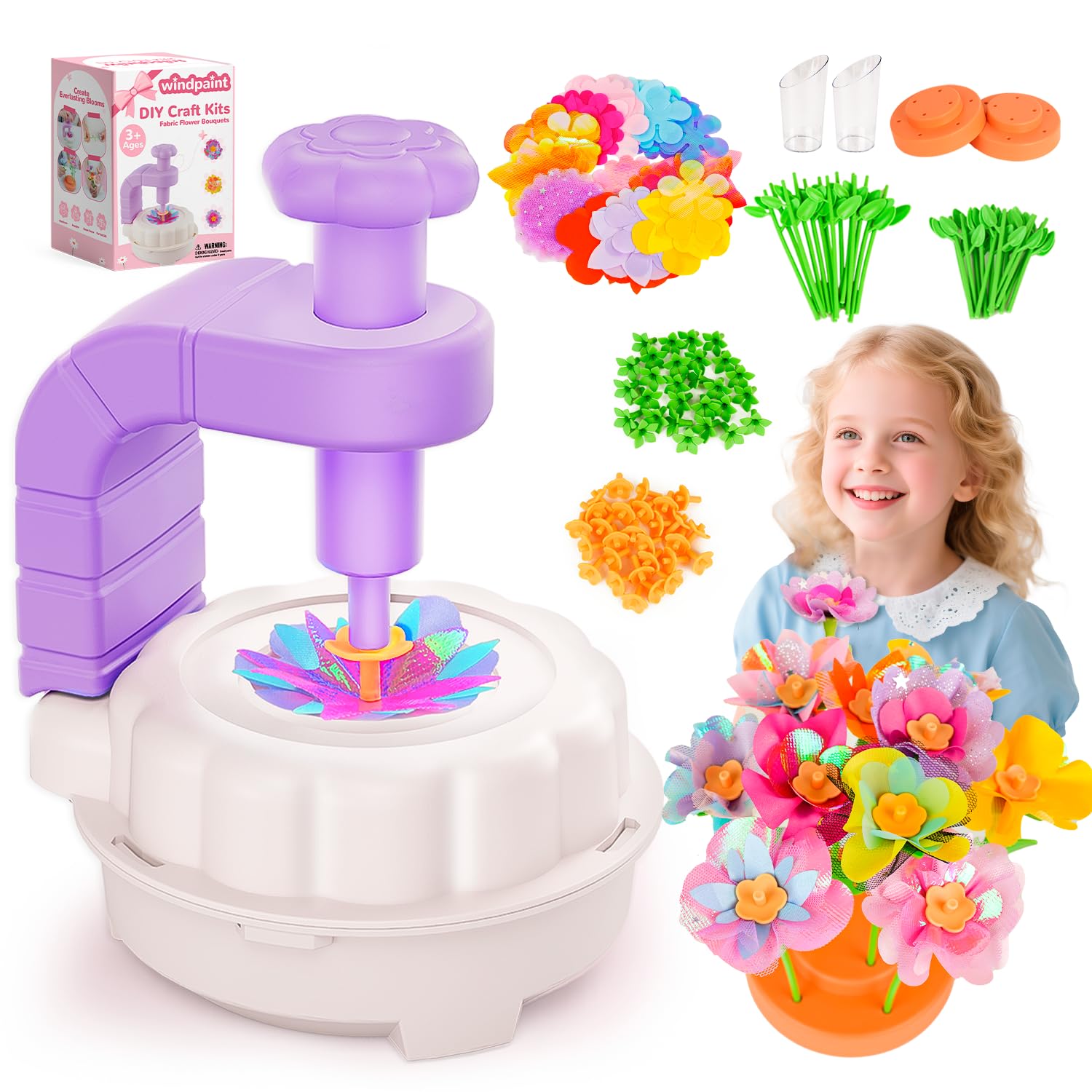 windpaint Toys for Girls 3 4 5 6 7 8 9 10 Years Old, DIY Craft Kits for Kids, Fabric Flower Bouquets for Girls Gifts, Educational Learning Detective Toys for Toddler Kids,Birthdays Gifts (Purple)