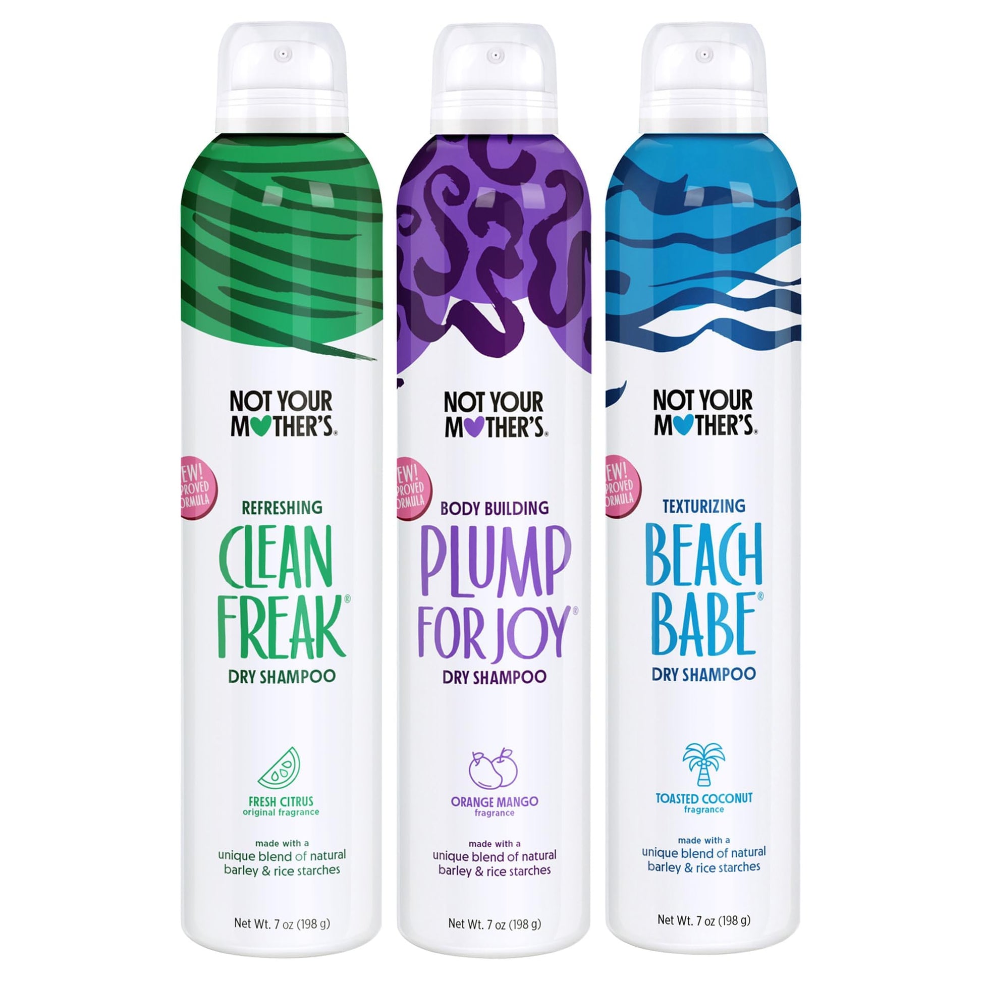 Not Your Mother's Dry Shampoo Spray Signature Assortment (3-Pack) - 7 oz Each - Clean Freak, Plump for Joy & Beach Babe - Instantly Absorbs Oil & Extends Style Life for Refreshed Hair