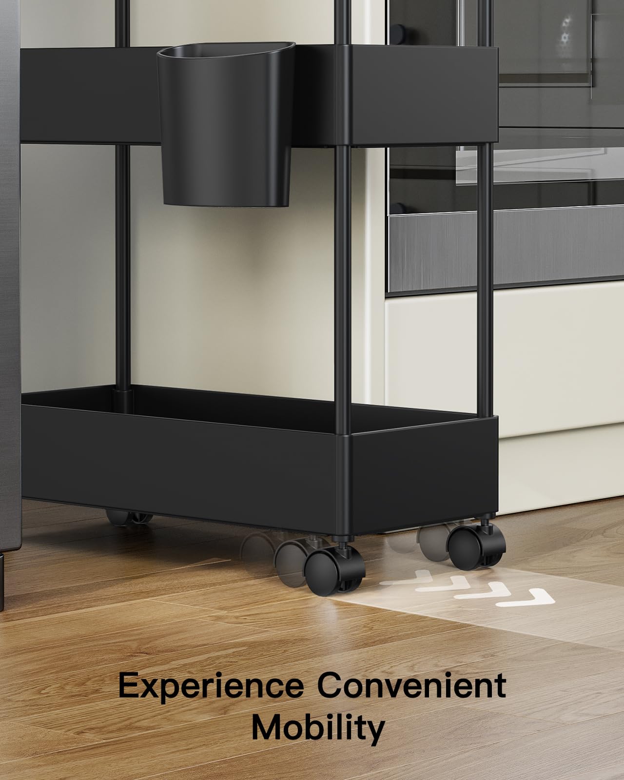 Pipishell Slim Storage Cart with Wheels - 3 Tier Bathroom Organizers and Storage Cart - Rolling Carts for Bathroom, Kitchen, Narrow Space, Laundry Room,Black