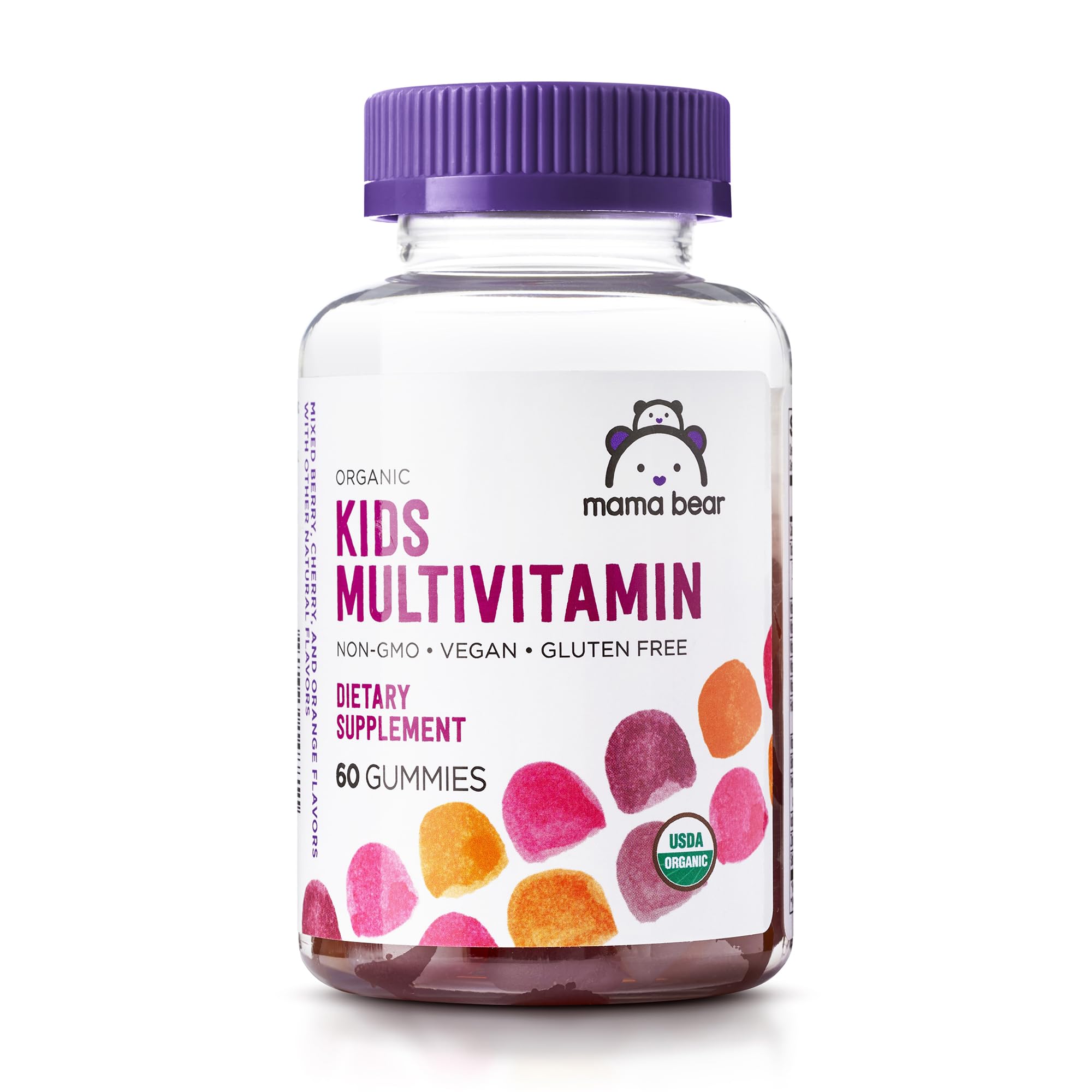 Brand - Mama Bear Organic Kids Multivitamin, 60 Gummies, 1 Month Supply (Packaging May Vary), Berry, Cherry & Orange