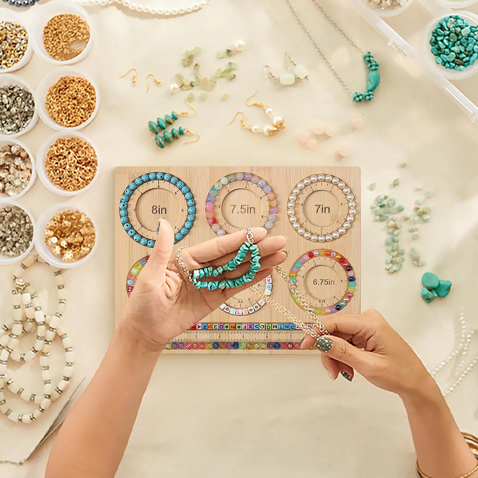 Petoysoso Bead Board for Jewelry Making, Bamboo Beading Board for Jewelry Bracelet Making, DIY Bracelet Bead Board