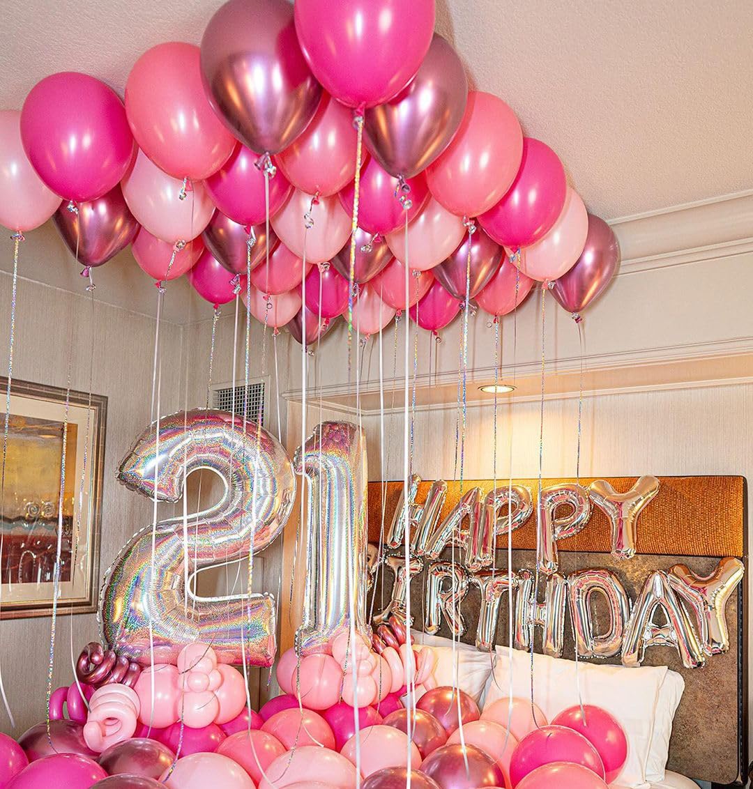 Pink Balloons Metallic Pink Balloon, 50Pcs 12Inch Hot Pink Chrome Pink Latex Balloons Baby Pink Balloon and Dark Magenta Pink Balloons for Birthday Baby Shower Princess Party Decorations