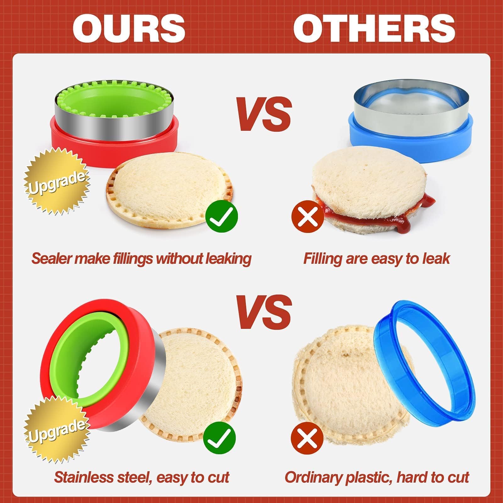 HINZER Sandwich Cutter and Sealer Set 4 Pcs Bread Decruster Sandwich Cutter Pancake Maker Heart Square Circle Dinosaur Shape DIY Cookie Cutters Gift for Kids Adult Boys Girls