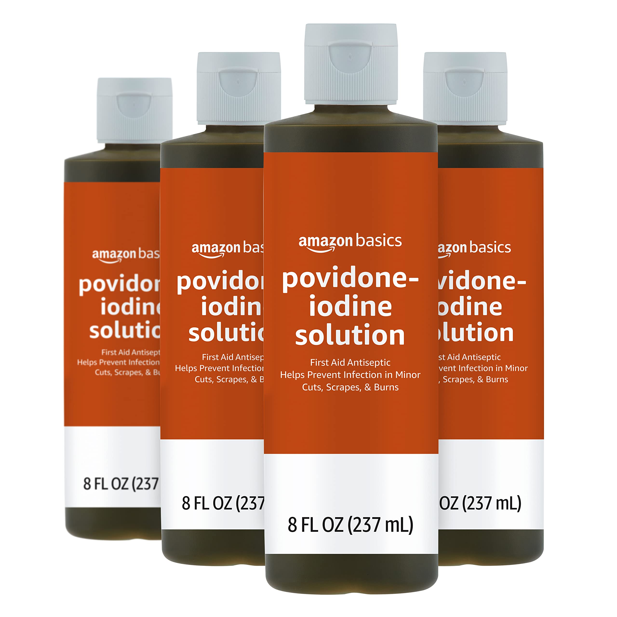 Basics First Aid Antiseptic, 10% Povidone Iodine Solution, 8 Fl Oz, Pack of 4