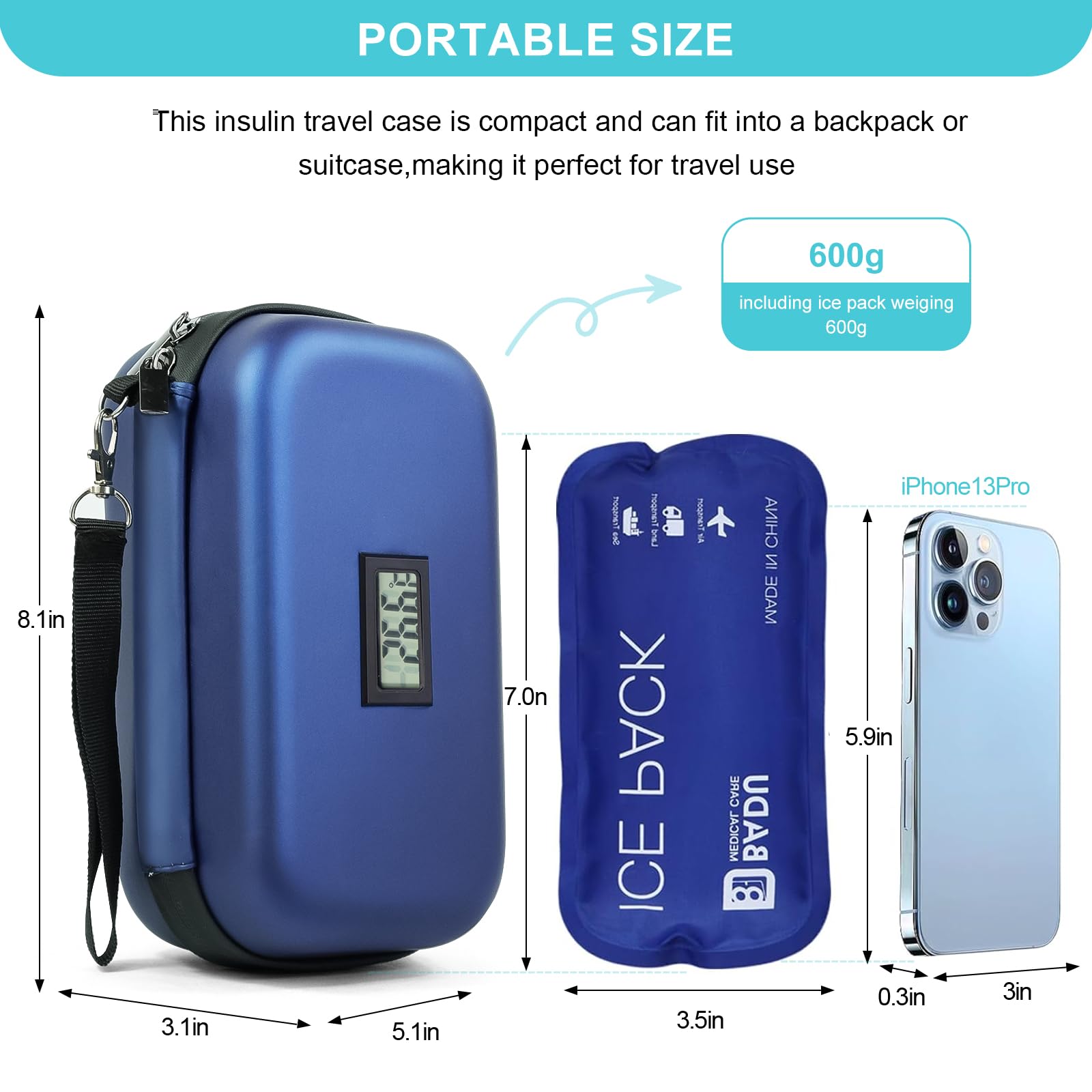 Gosemai Insulin Cooler Travel Case TSA Approved Medication Diabetic Cooler for Travel with Temperature Display Refrigerated Medicine Organizer Bag with 2 Ice Pack