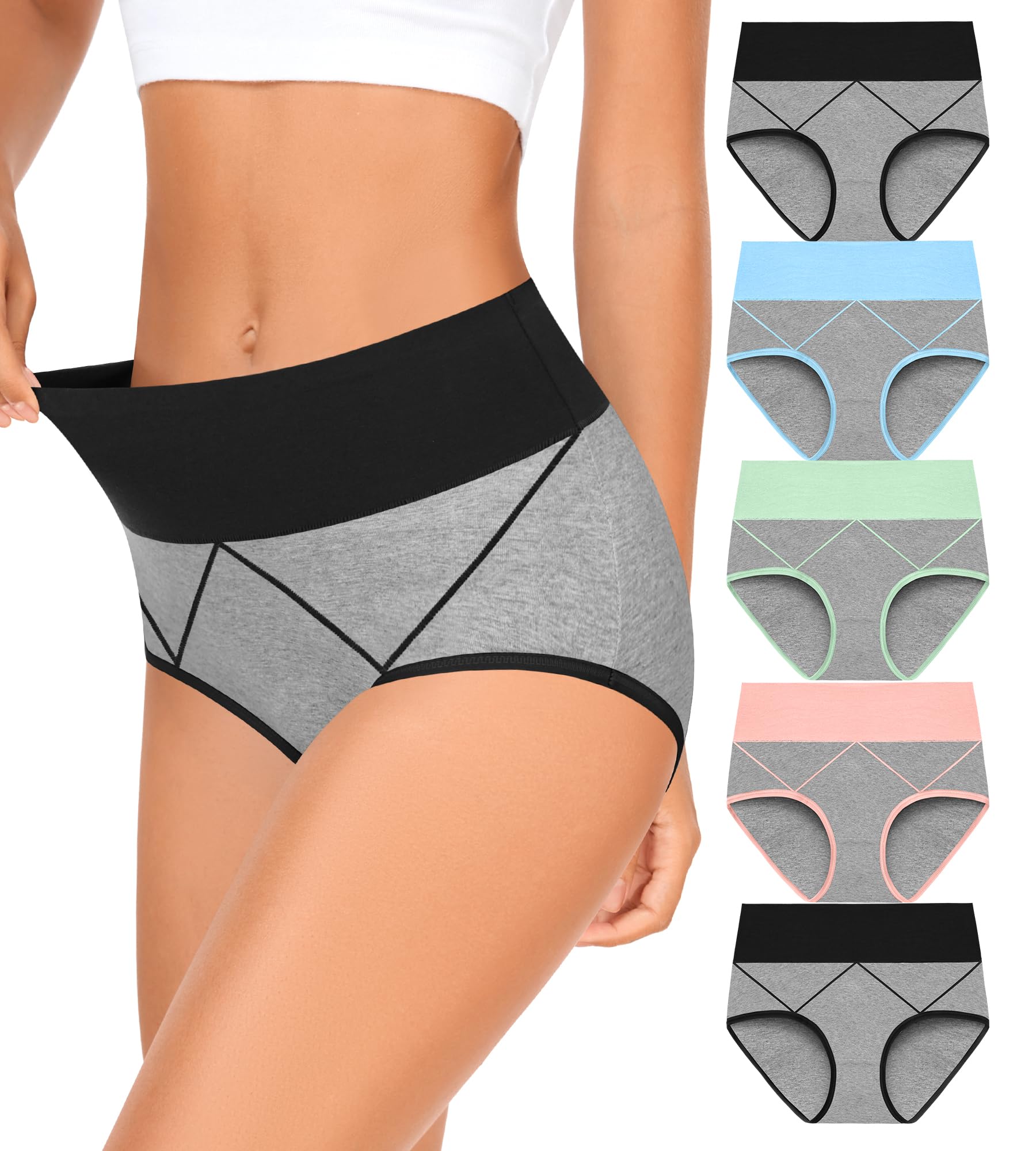 MISSWHO Womens Underwear Cotton, Underwear Women Pack High Waisted Tummy Control Panties Postpartum C Section Ladies Briefs Large.