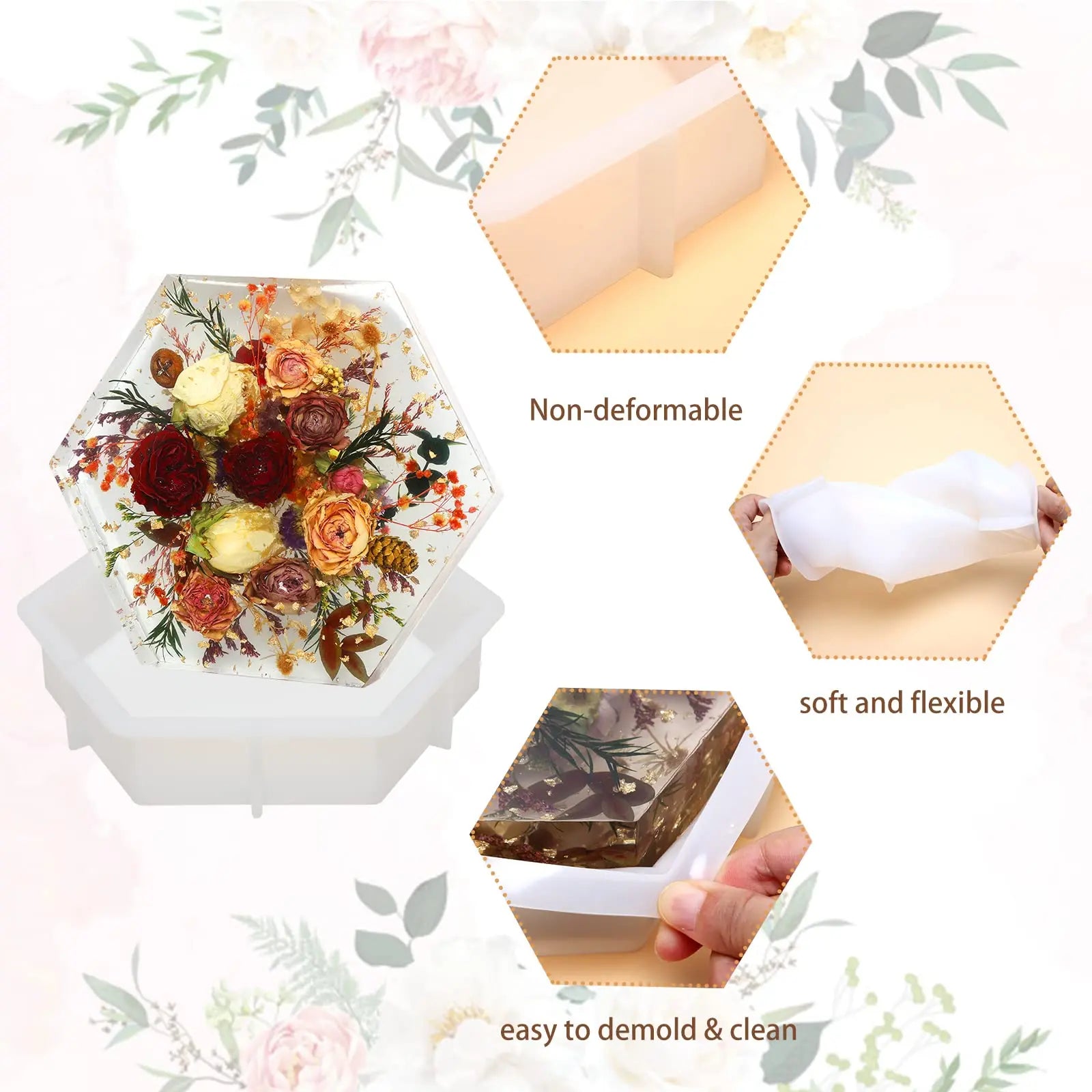 YOILES 3PCS Resin Molds Silicone,Epoxy Resin Casting Craft Mold for Flower Preservation Bookends DIY Art (3)
