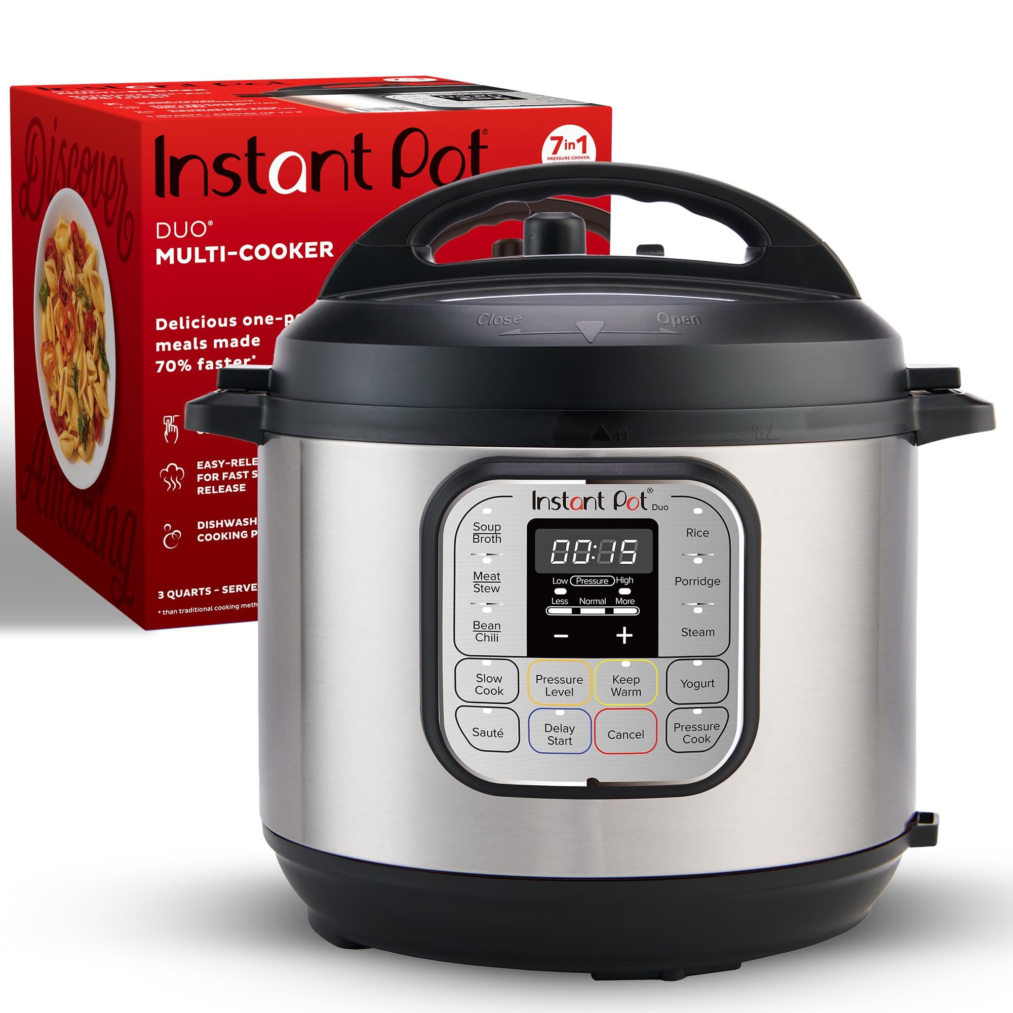 Instant Pot Duo 7-in-1 Mini Electric Pressure Cooker, Slow Rice Cooker, Steamer, Saute, Yogurt Maker, Warmer & Sterilizer, Includes Free App with over 1900 Recipes, Stainless Steel, 3 Quart
