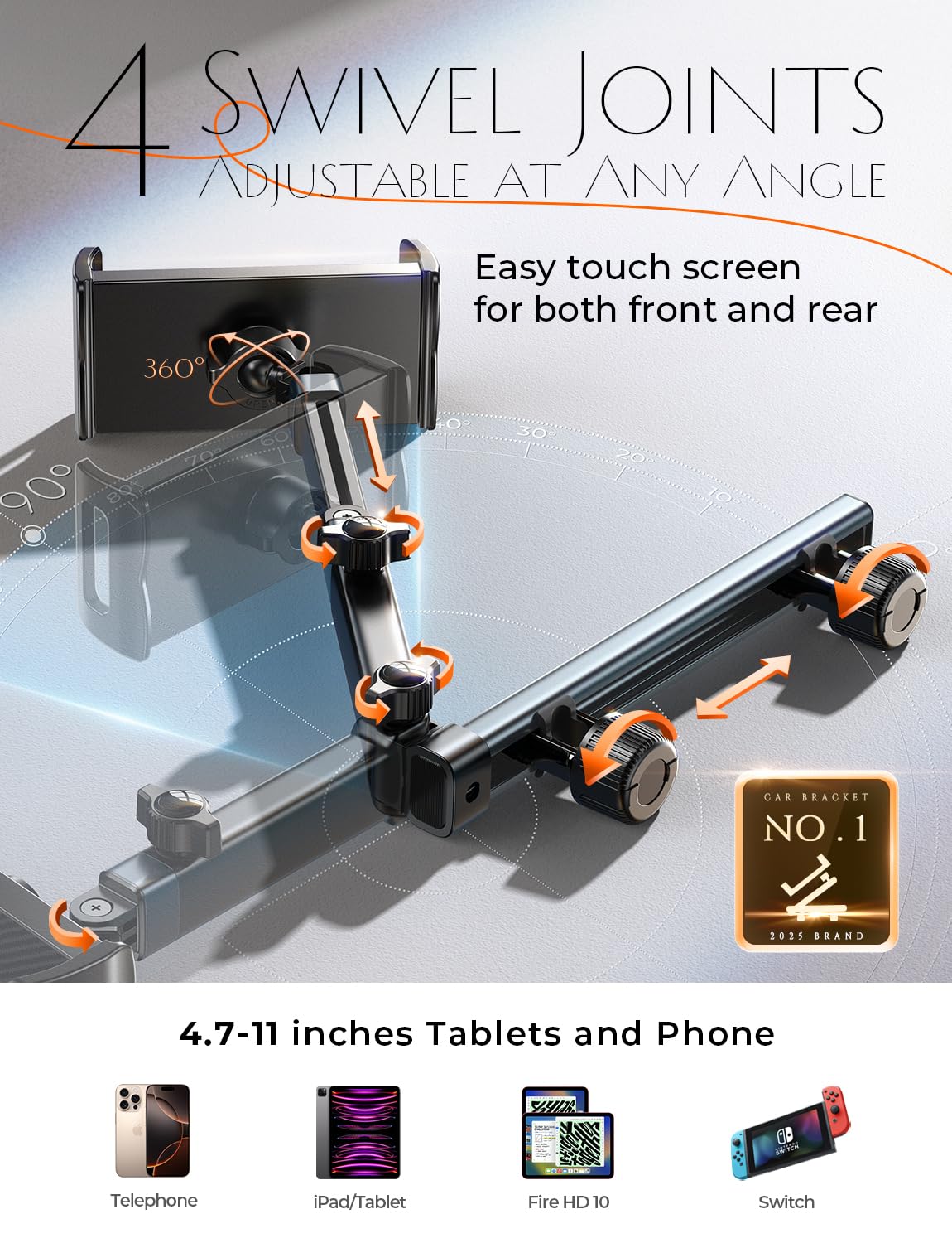 LISEN for iPad Holder Car Mount Road Trip Essentials Activities for Kids Car Accessories Women Interior, 3 in 1 Tablet Holder Backseat Camping Car Organizer Back Seat Headrest iPad Mount