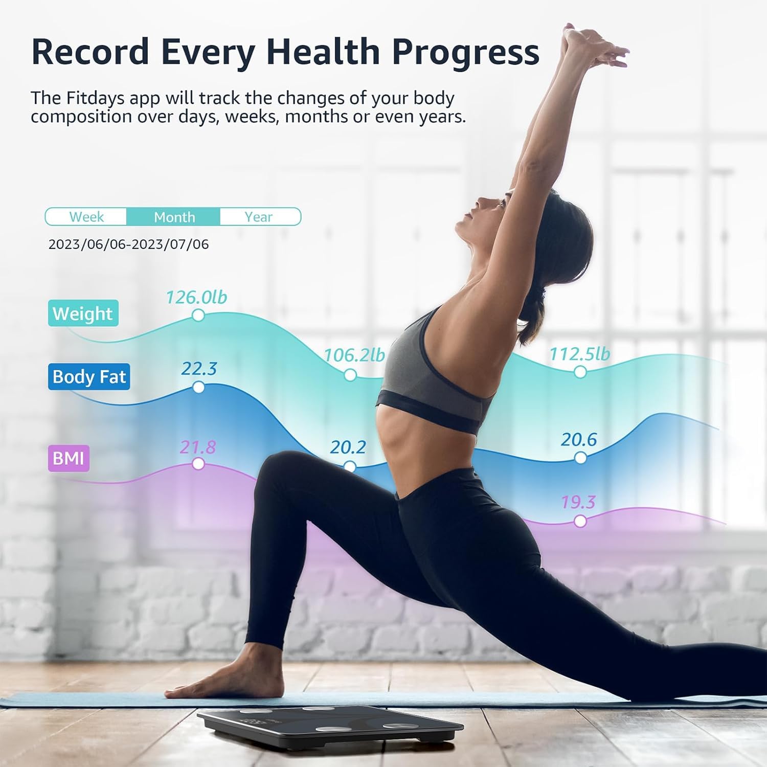 Posture Scale for Body Weight, Digital Bathroom Smart Scale, 13 Body Composition Analyzer Sync Weight Scale BMI Health Monitor Sync Apps 400lbs - Black