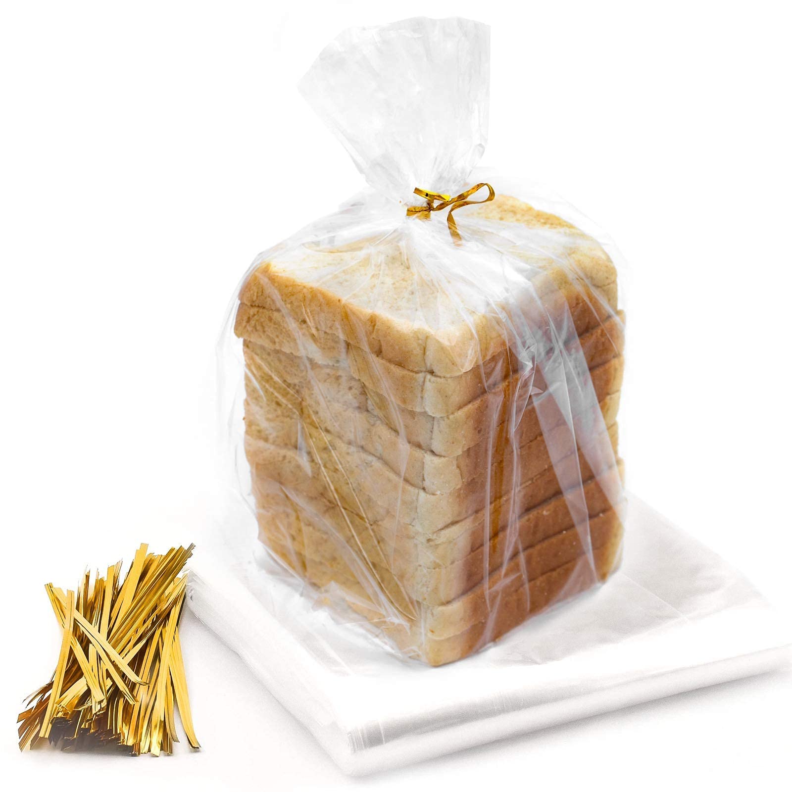 Bread Bags with Ties, Reusable,100 Clear Bags and 100 Ties, Bread Bags For Homemade Bread And Bakery Loaf Adjustable Reusable(100)