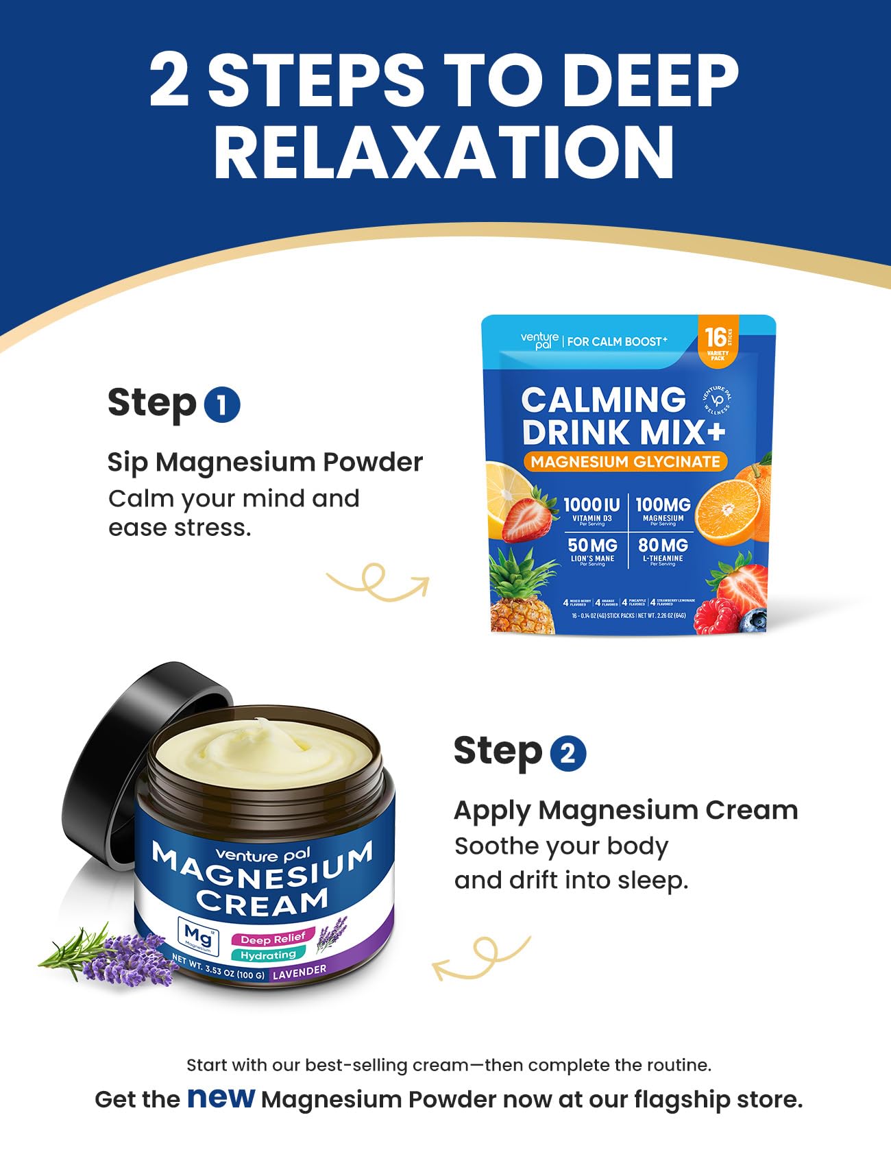 Venture Pal Magnesium Lotion, Topical Magnesium Cream for Sleep, Leg Cramps & Pain, Muscle Relaxation, Calm, Moisturizing Supplement with Coconut Oil, Shea Butter & Hyaluronic Acid, Safe for Kids