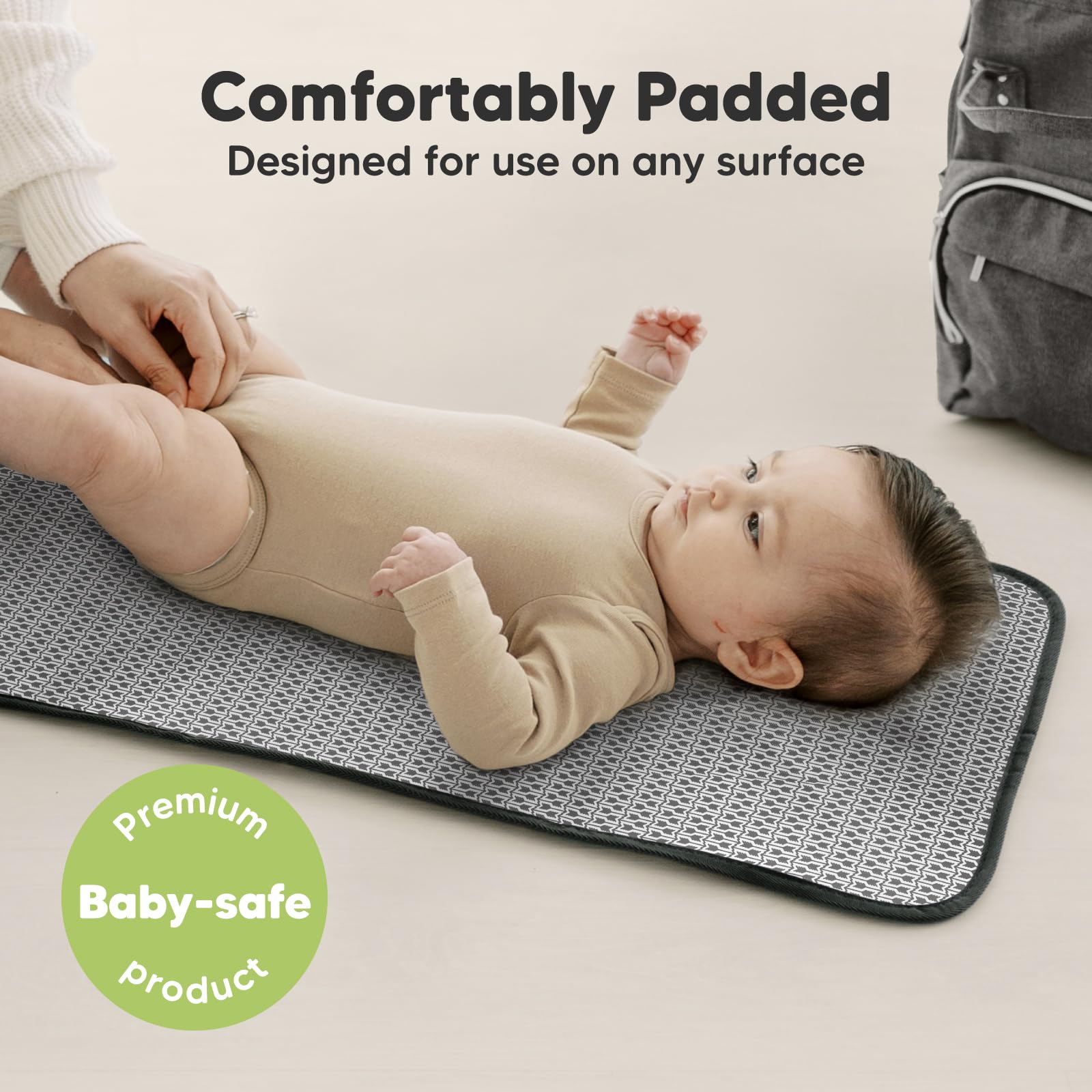 KeaBabies Portable Diaper Changing Pad, Easy Wipe Clean - Foldable Waterproof Baby Changing Mat for Diaper Bag, Compact, Lightweight, 25x13 Newborn, Infant, Baby Changer Travel Essential (Black Geo)