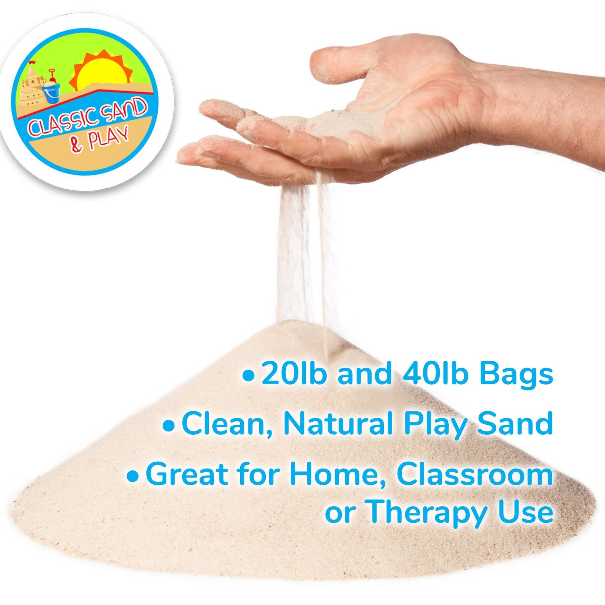Classic Sand and Play Sand for Sandbox, Table, Therapy, and Outdoor Use, 20 lb. Bag, Natural, Non-Toxic, Wet Castle Building for Creativity and Stimulates Sensory Skills