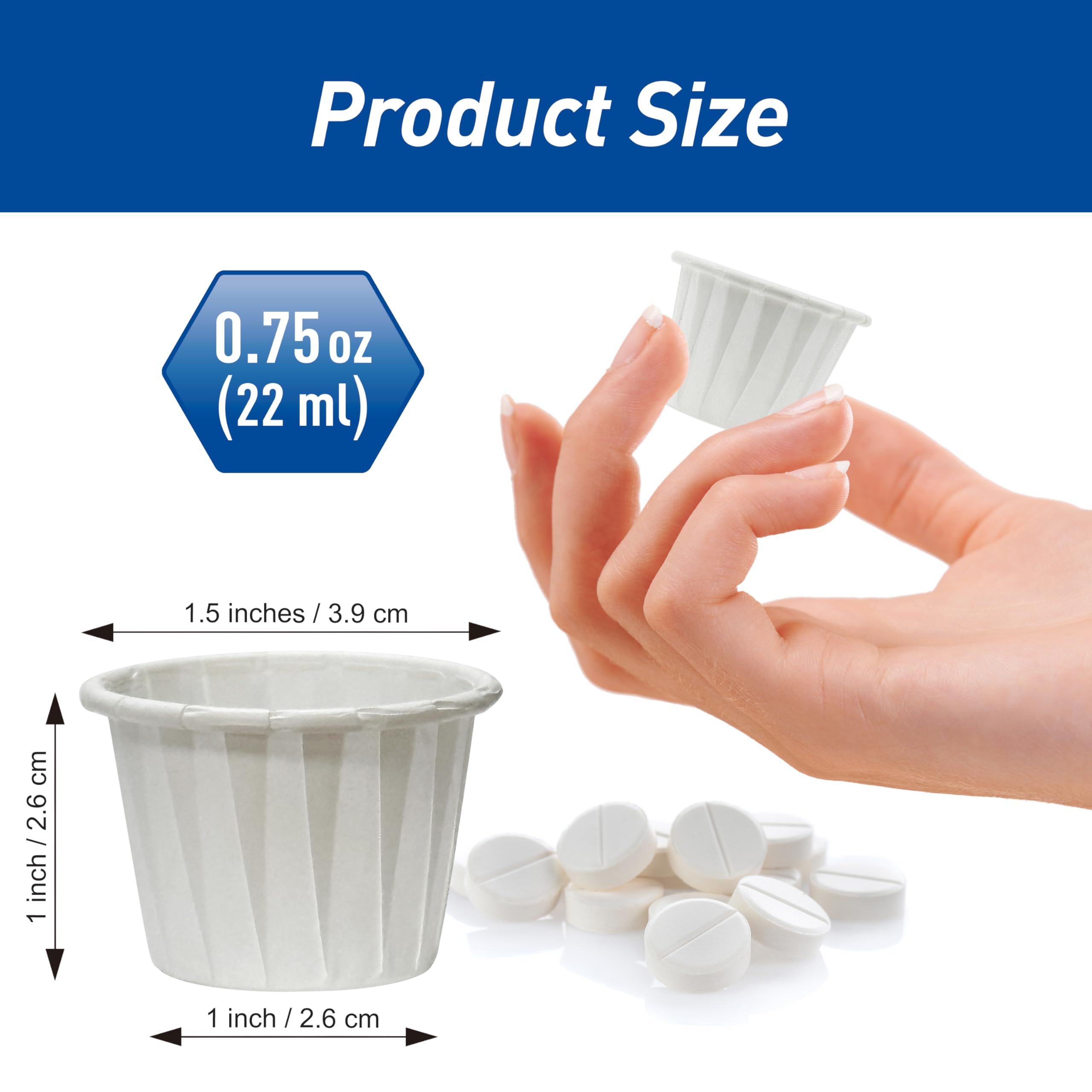 MED PRIDE Disposable 250 Pack Paper Souffle Medicine Cups-0.75 Ounce, Dispenser Paper Cups-Pill Holders for Mixed Pills, Single Dosage-Portion, Food & Dessert Serving