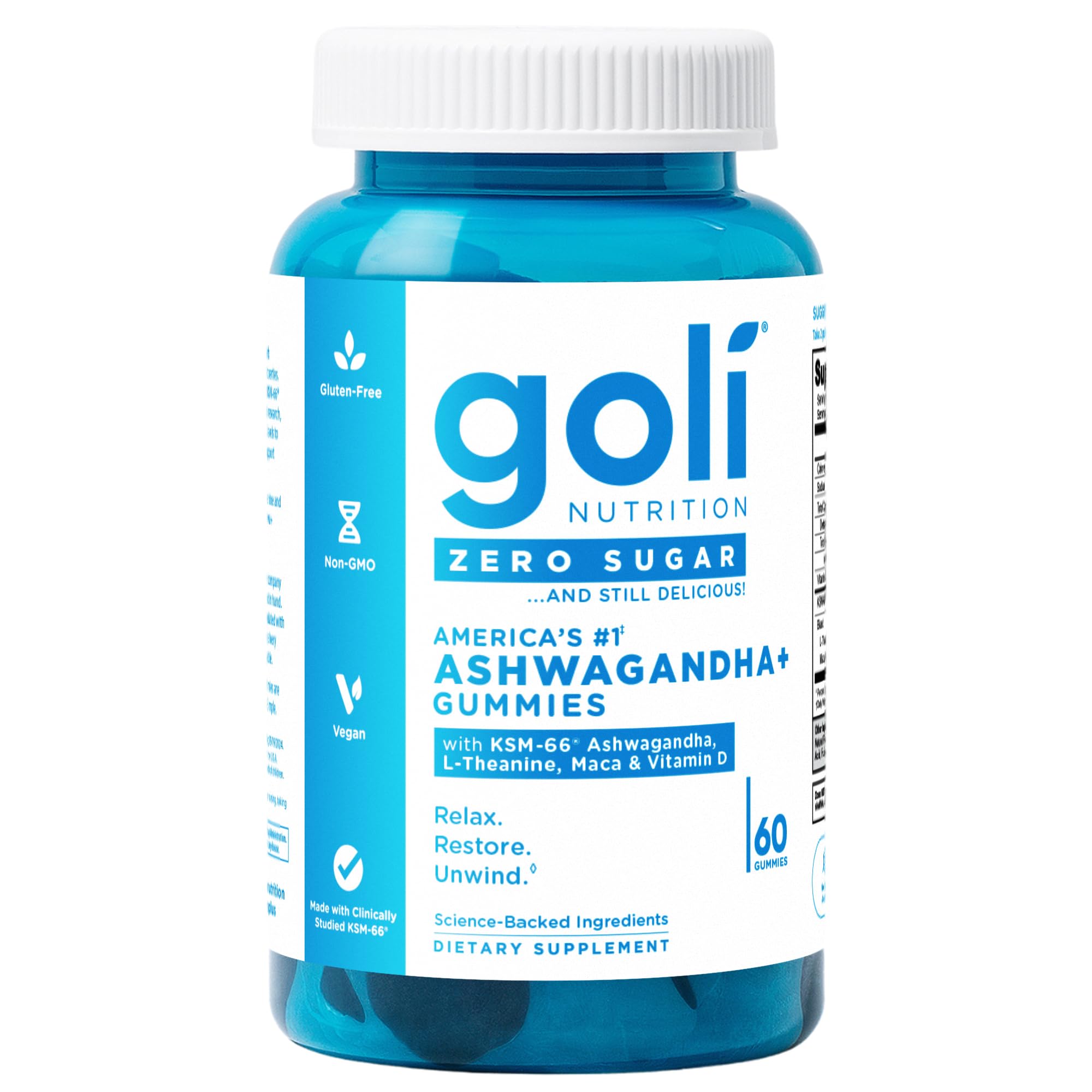 Goli Zero Sugar Ashwagandha & Vitamin D, Maca, L-Theanine Gummies, No Artificial Sweeteners, No Sugar Alcohols. Mixed Berry, KSM-66, Vegan, Plant Based, Non-GMO, Gluten-Free & Gelatin Free. (1)