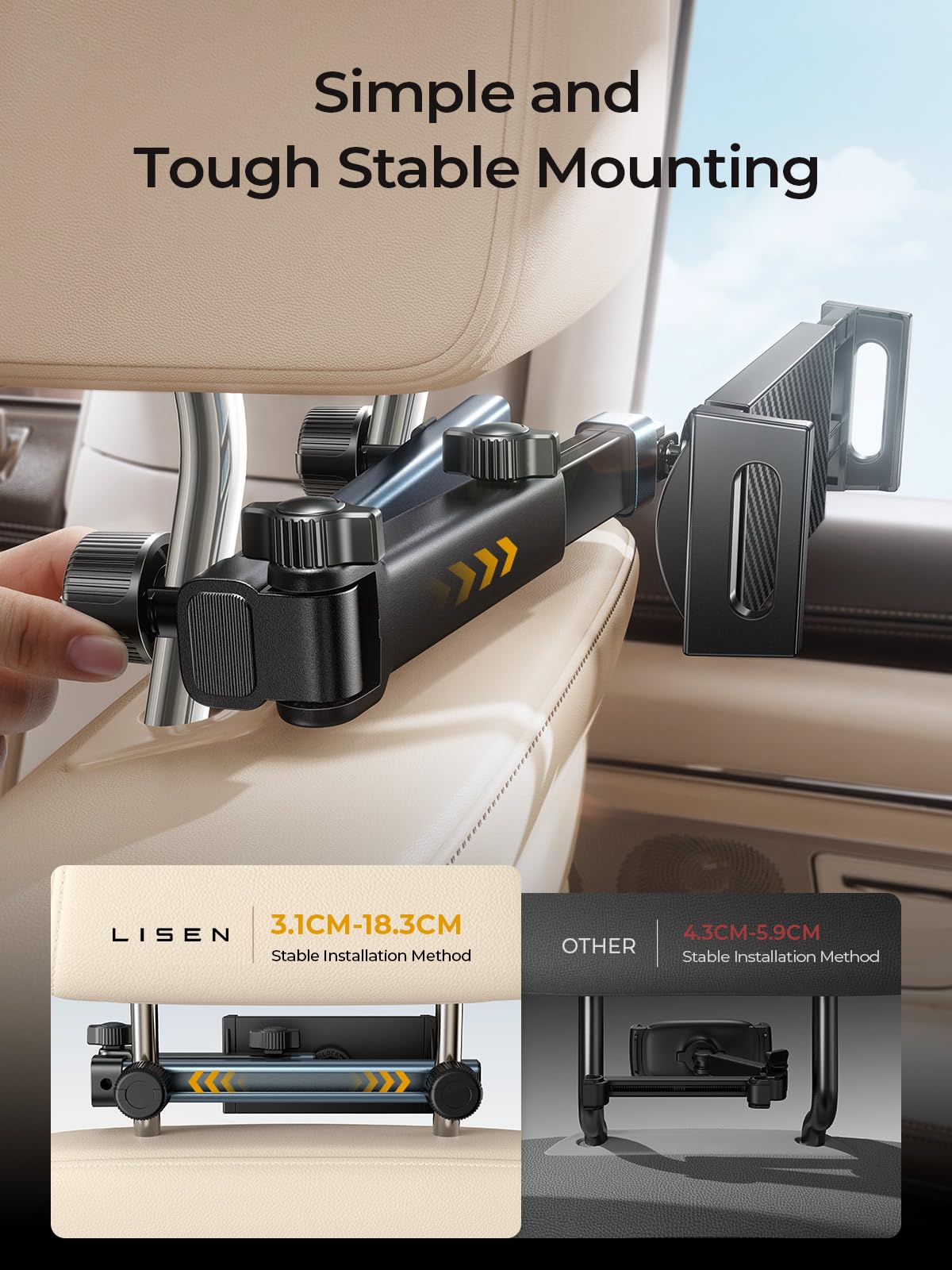 LISEN for iPad Holder Car Mount Road Trip Essentials Activities for Kids Car Accessories Women Interior, 3 in 1 Tablet Holder Backseat Camping Car Organizer Back Seat Headrest iPad Mount
