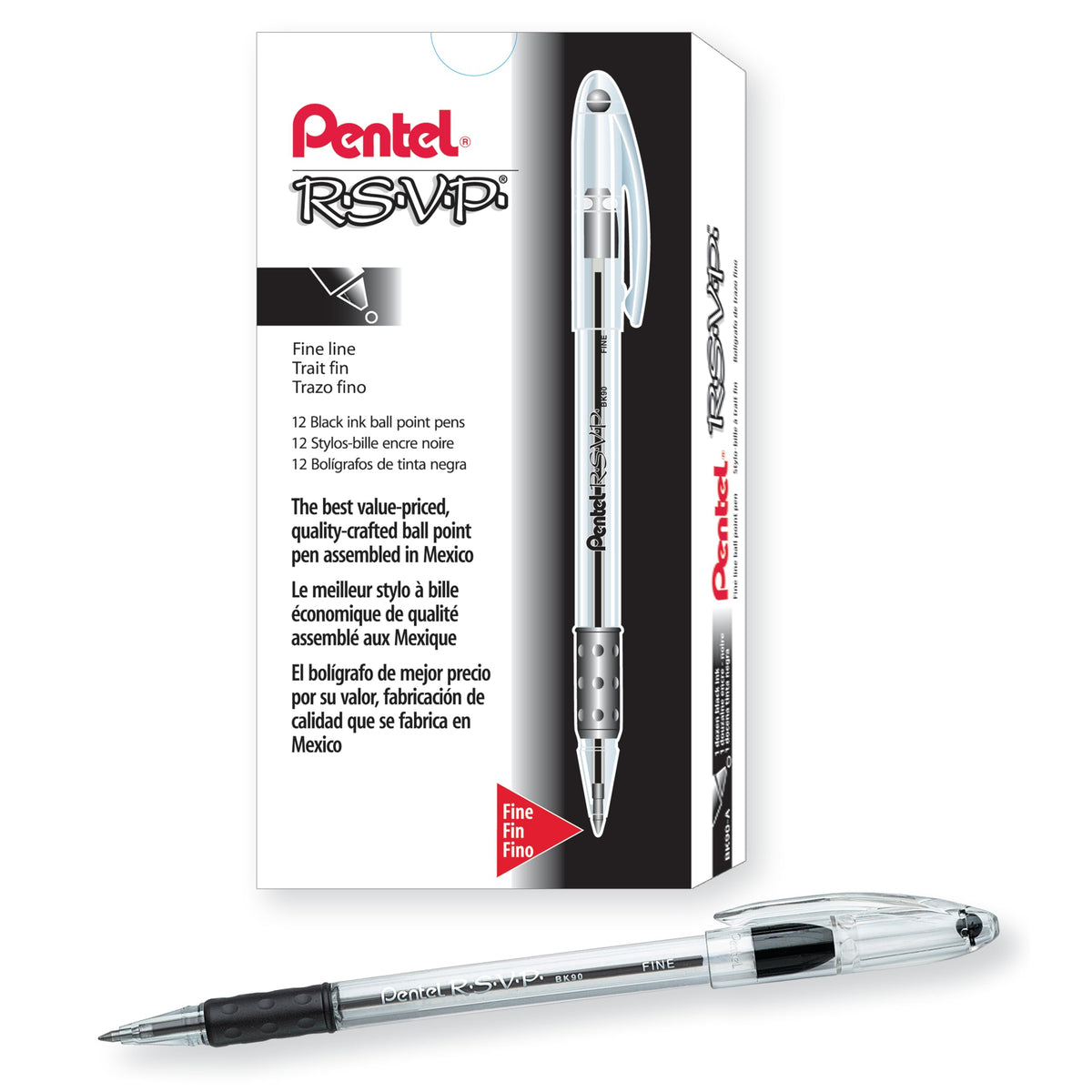 Pentel BK90A R.S.V.P. Stick Ballpoint Pen, .7mm, Trans Barrel, Black Ink, Dozen