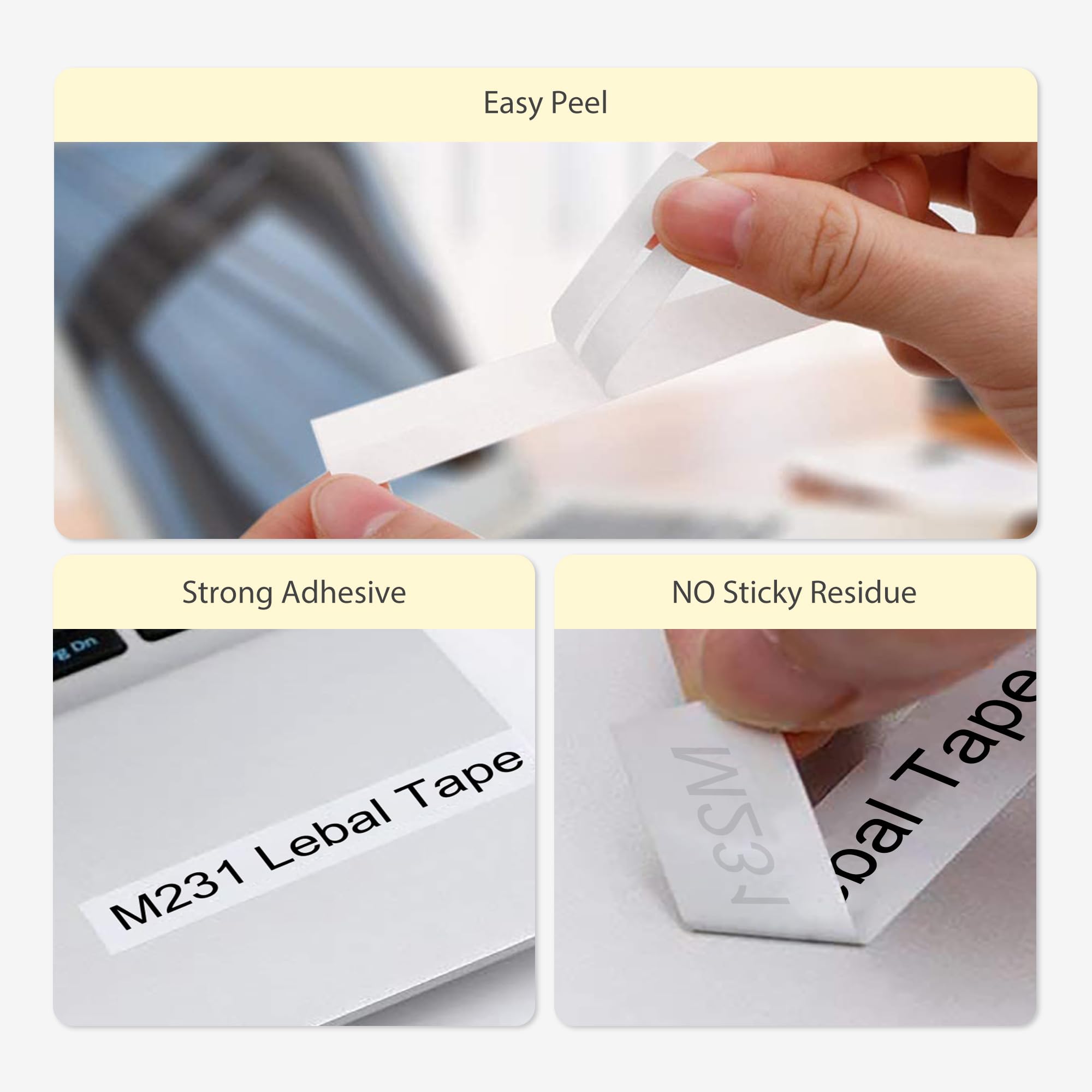 6-Pack M-K231 M Tape Compatible Label Tape Replacement for Brother P-Touch M231 MK231 M-231 M-K231S 12mm 0.47'' White Work with Brother Ptouch PT-65 PT-M95 PT-90 PT-70 PT-80 PT-70BM PT-45 Label Maker